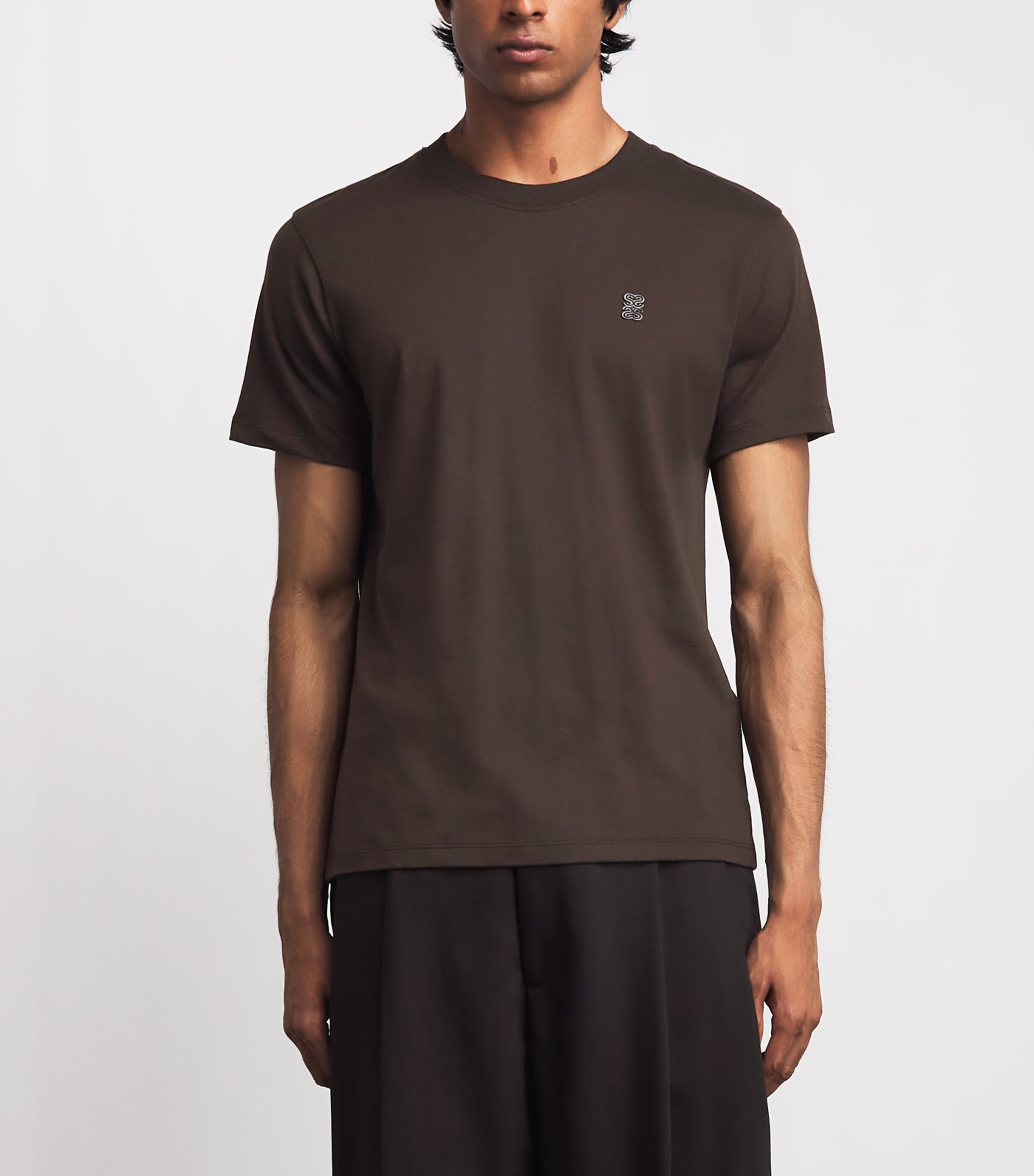 Sandro Paris Mens Cotton Logo-Patch T-Shirt Chocolate Image 4