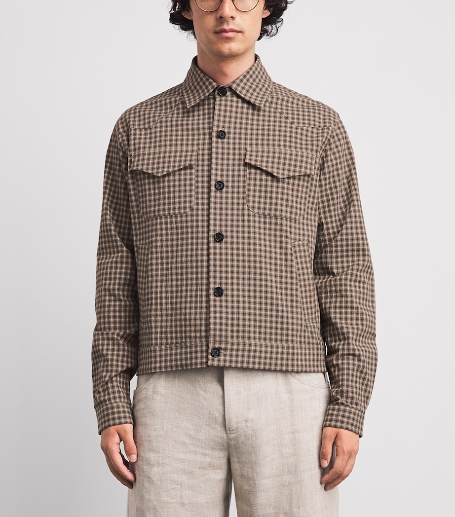 Oliver Spencer Mens Stretch-Cotton Check Witley Overshirt Brown Image 4