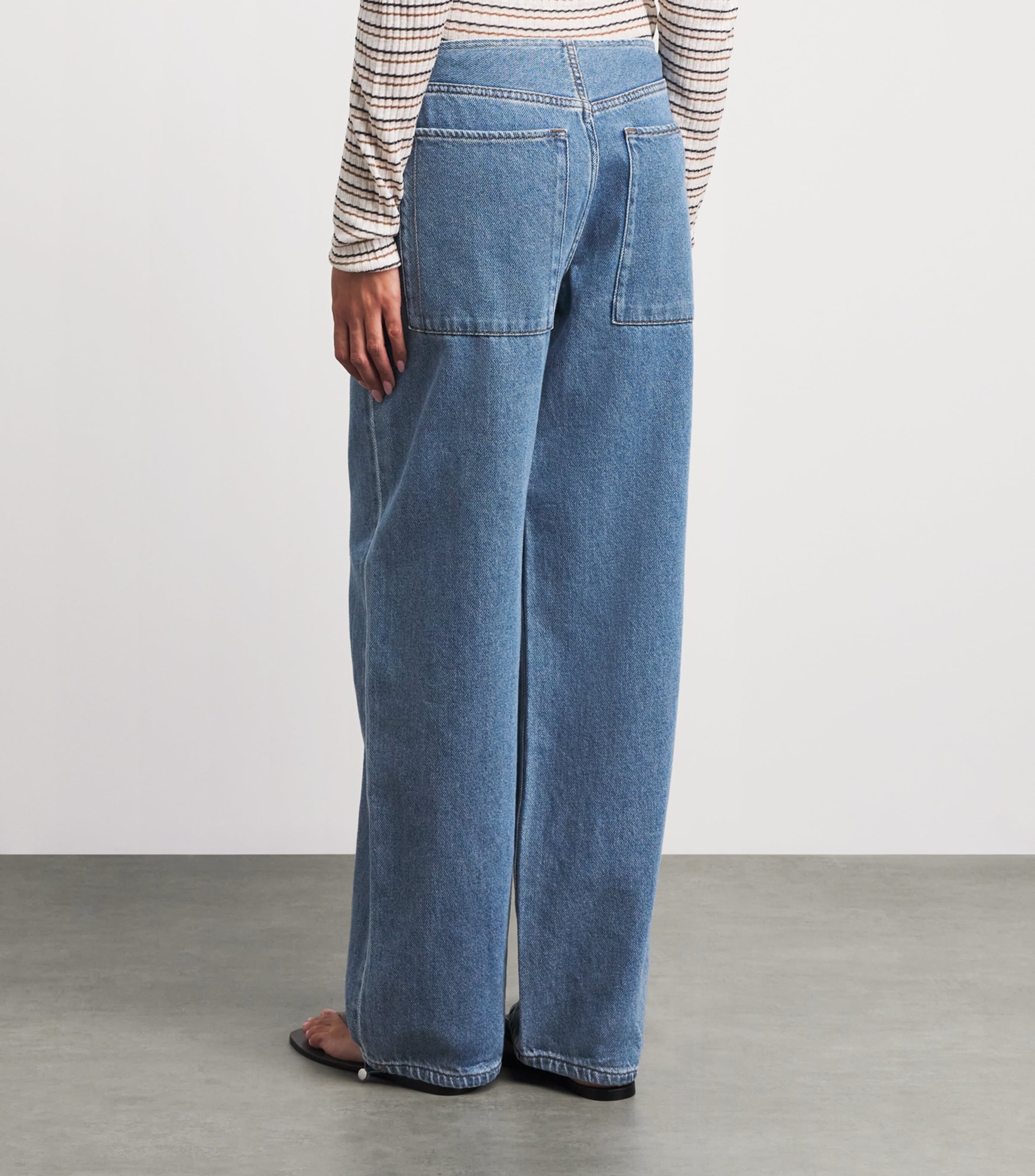 STILL HERE Womens Drawstring Sport Wide-Leg Jeans Classic Blue Image 5