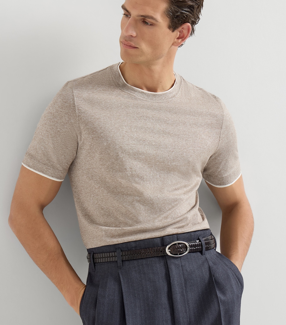 Brunello Cucinelli Mens Linen-Cotton Jersey Faux-Layered T-Shirt Image 4