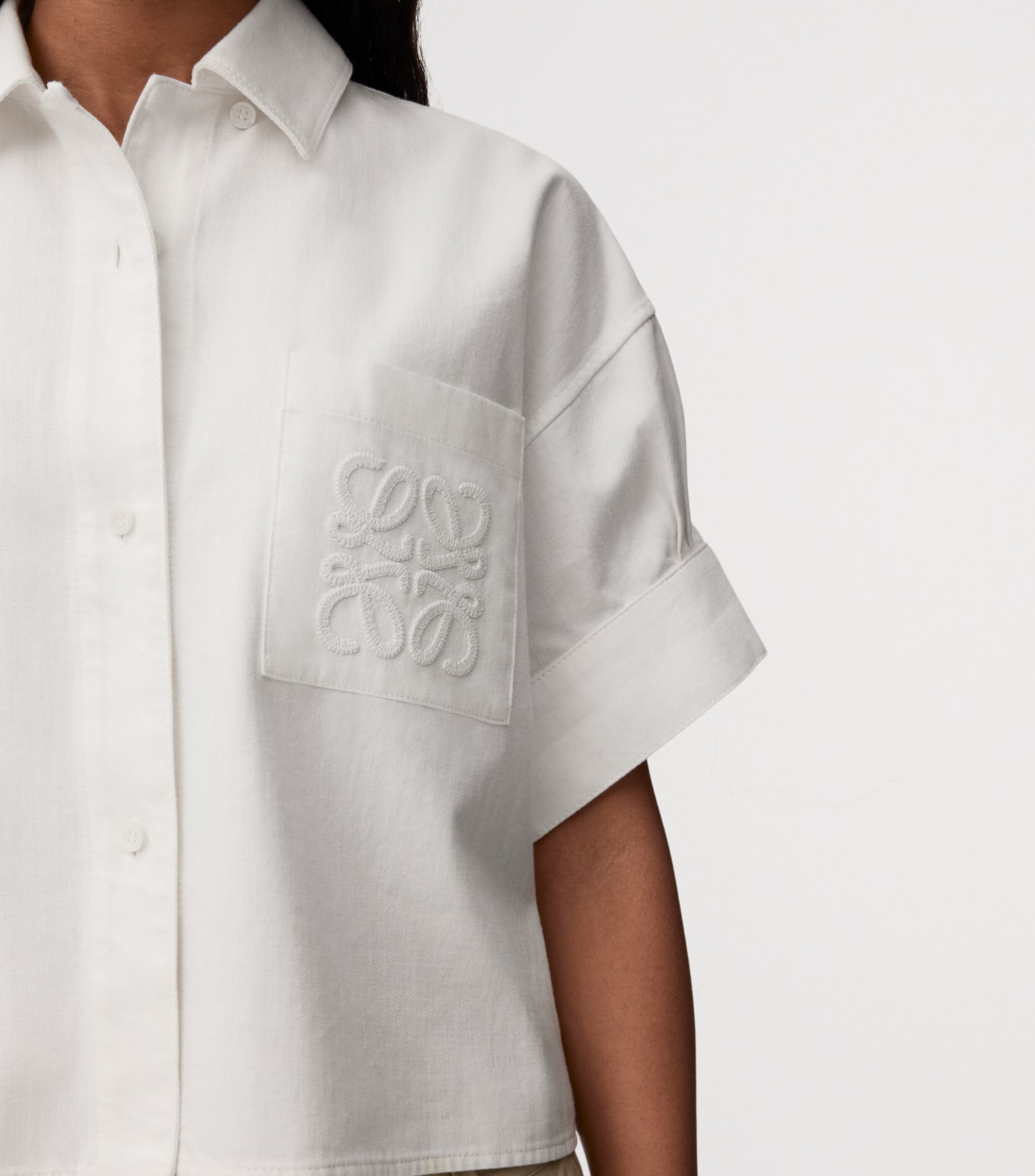 LOEWE White x Paula's Ibiza Denim Anagram Short-Sleeve Shirt