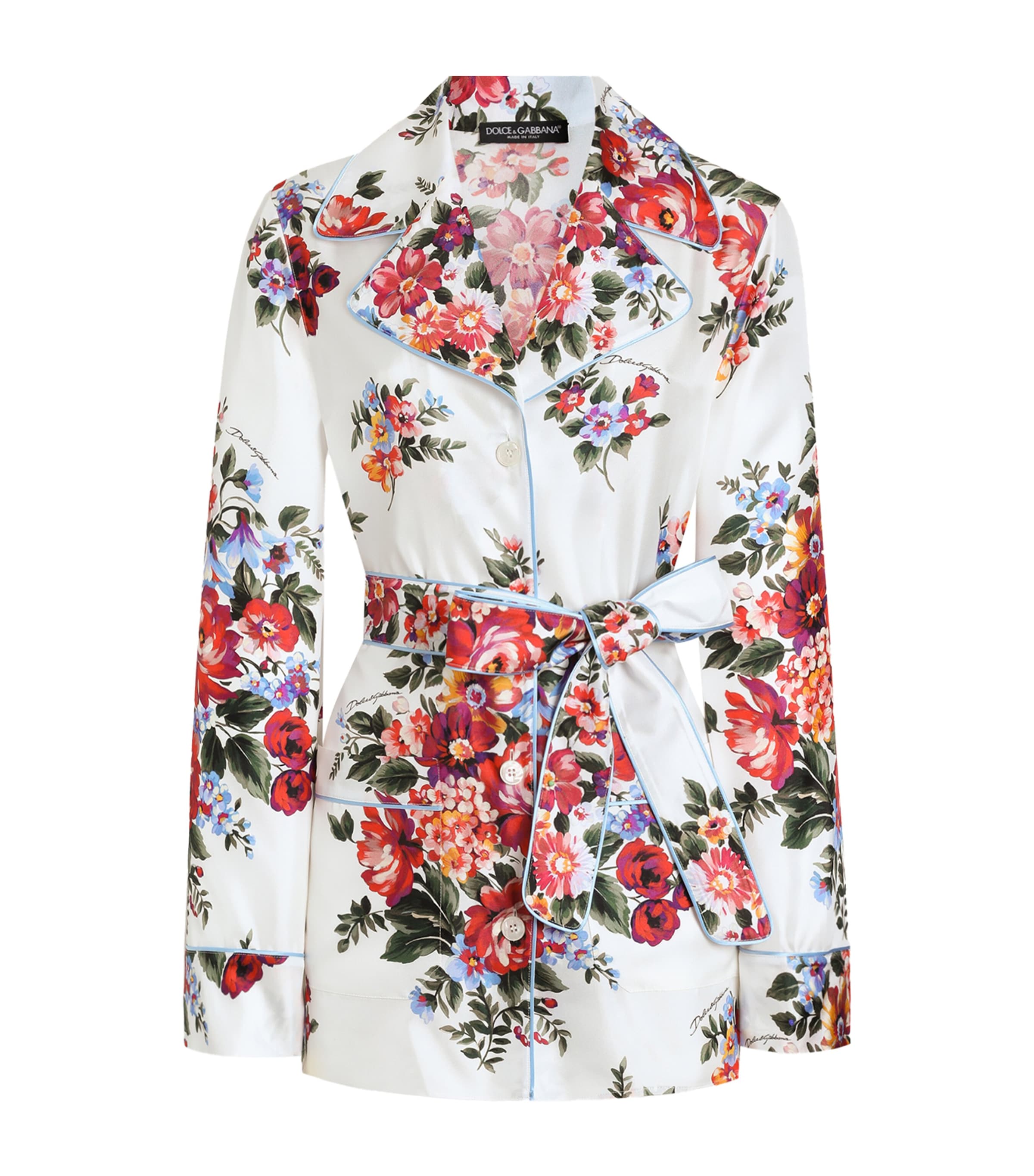 Dolce&Gabbana Womens Silk Bouquet Print Belted Shirt Mazz Image 1