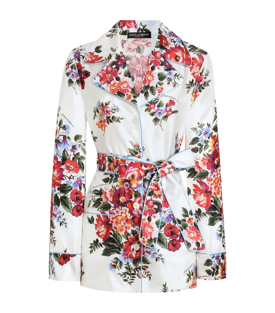 Dolce&Gabbana Womens Silk Bouquet Print Belted Shirt Mazz Image 1