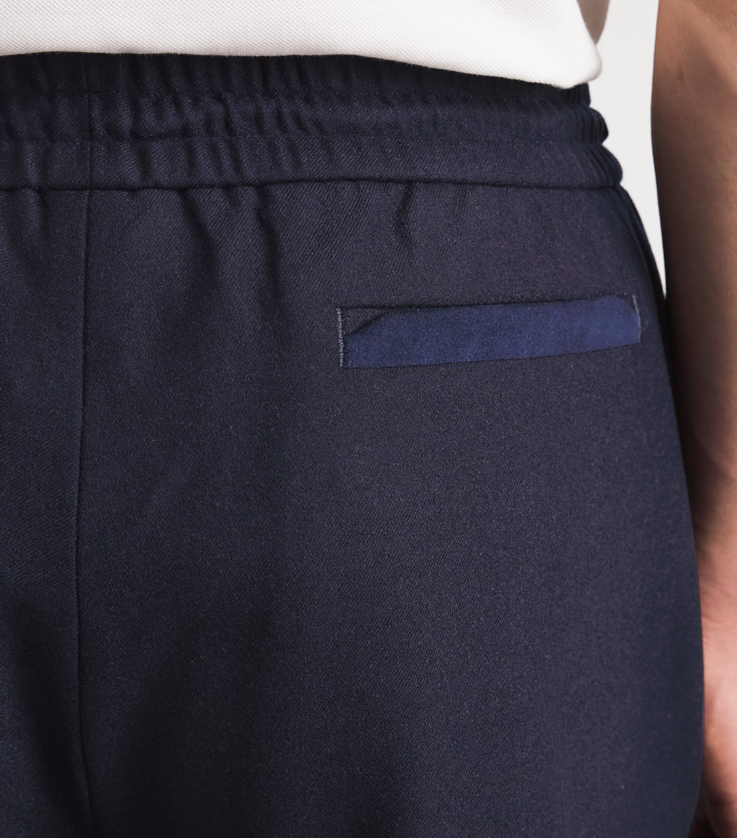 Sease Mens Stretch-Virgin Wool Mindset Drawstring Trousers Navy Blue Image 3