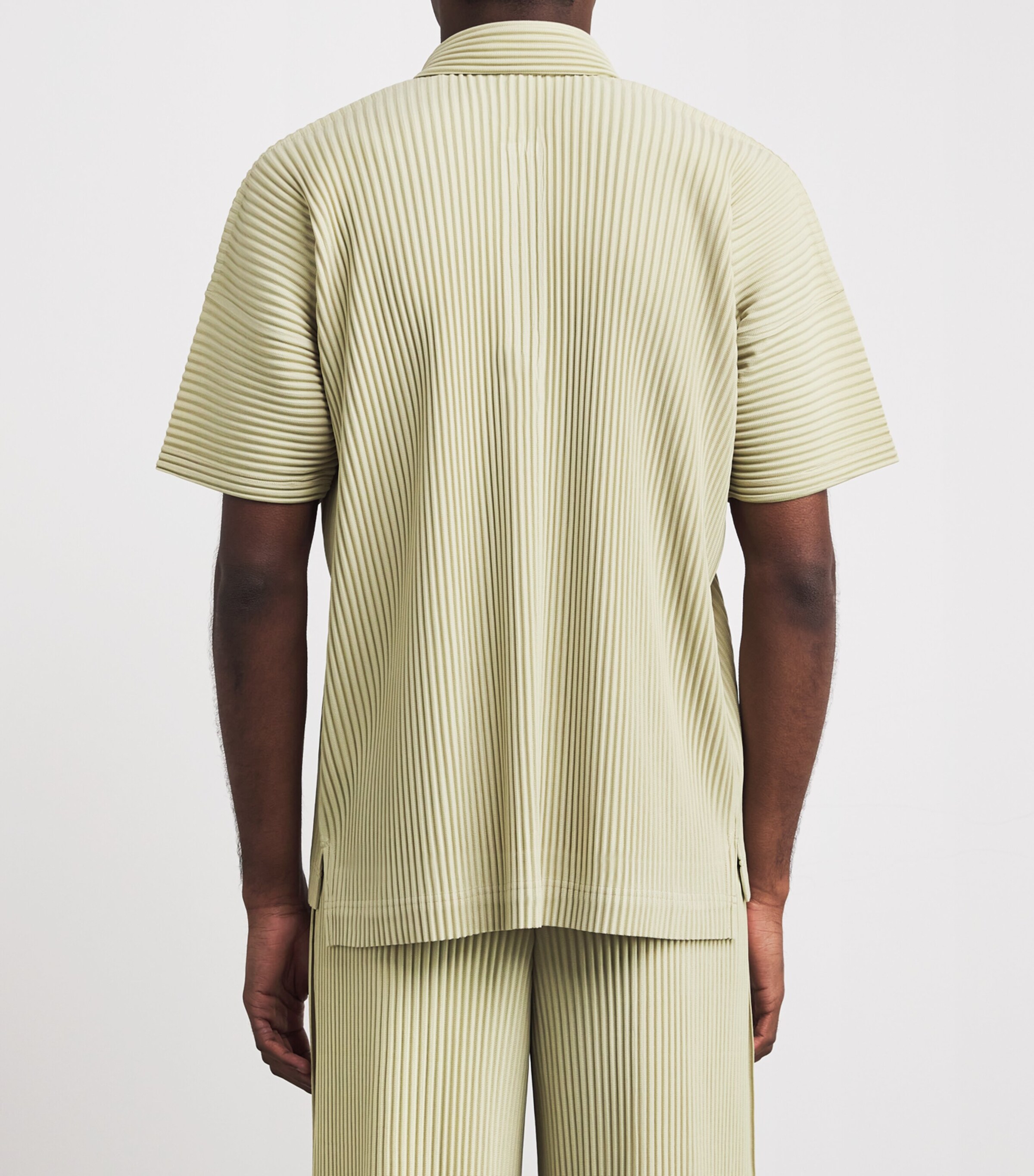 Homme Plissé Issey Miyake Mens Pleated Polo Shirt Dry Grass Green Image 4