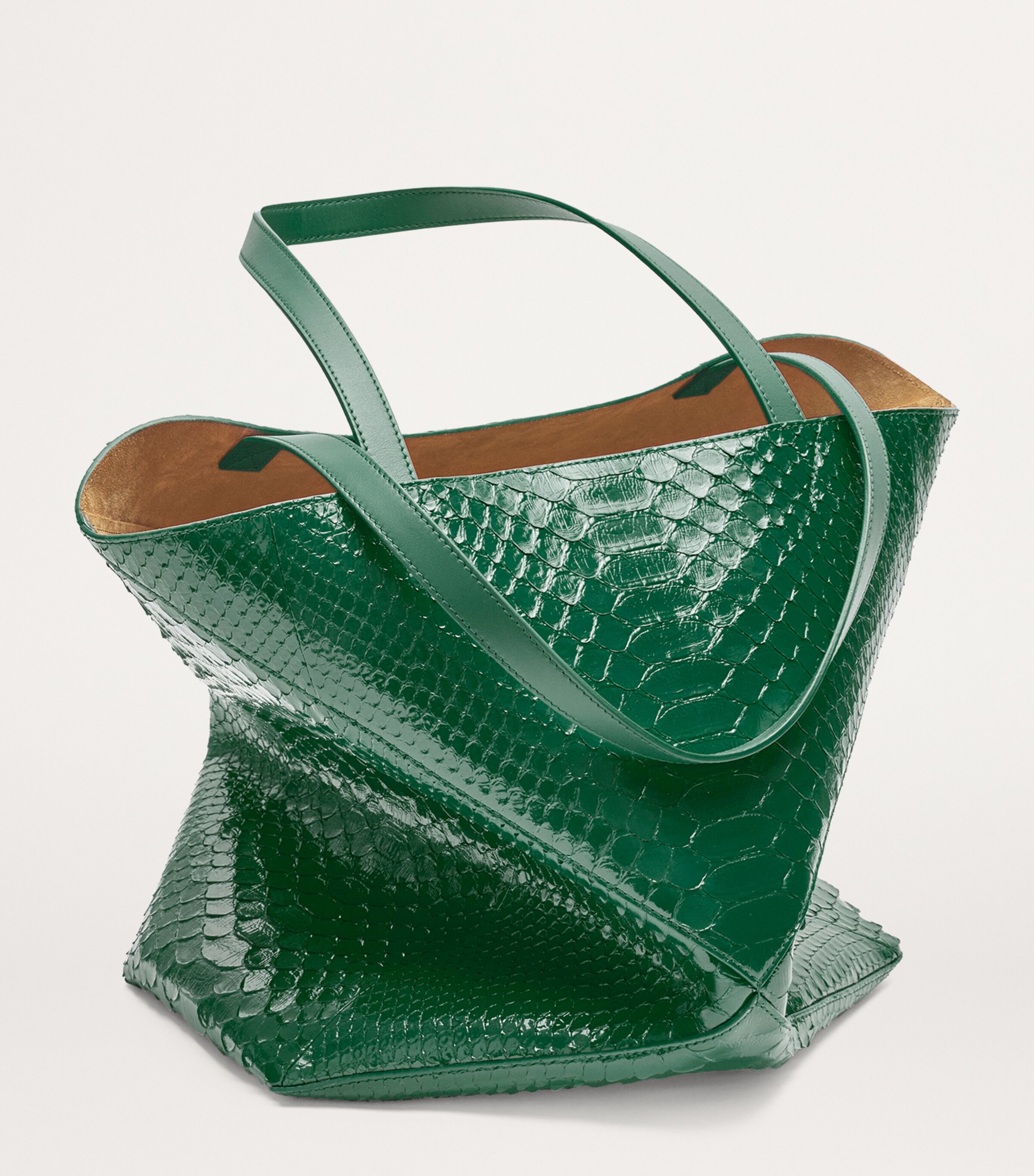Large Python Skin Puzzle Fold Tote Bag EMERALD GREEN Image 5
