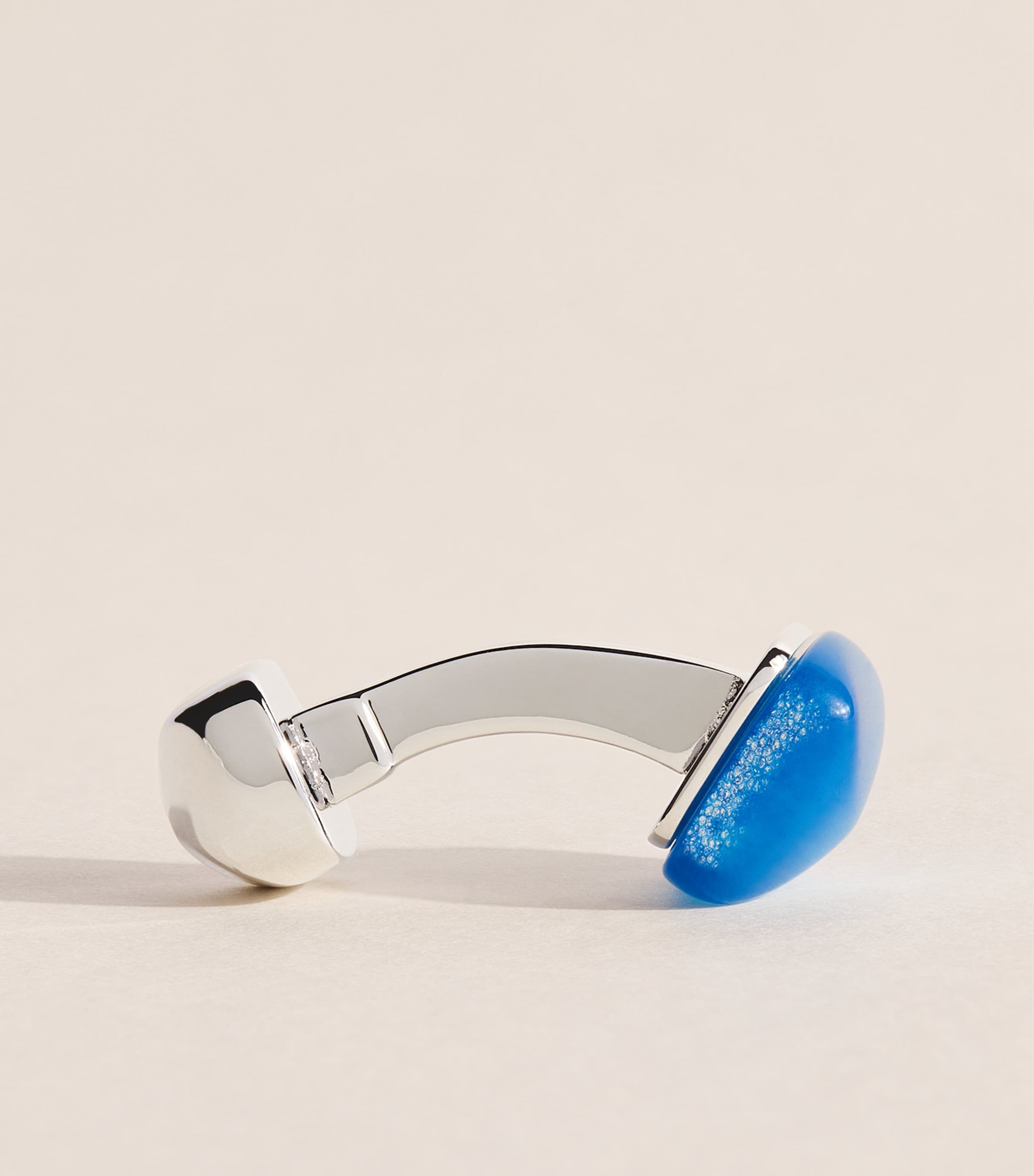Babette Wasserman Rhodium-Plated Catseye Twist Square Cufflinks Light Blue Image 4