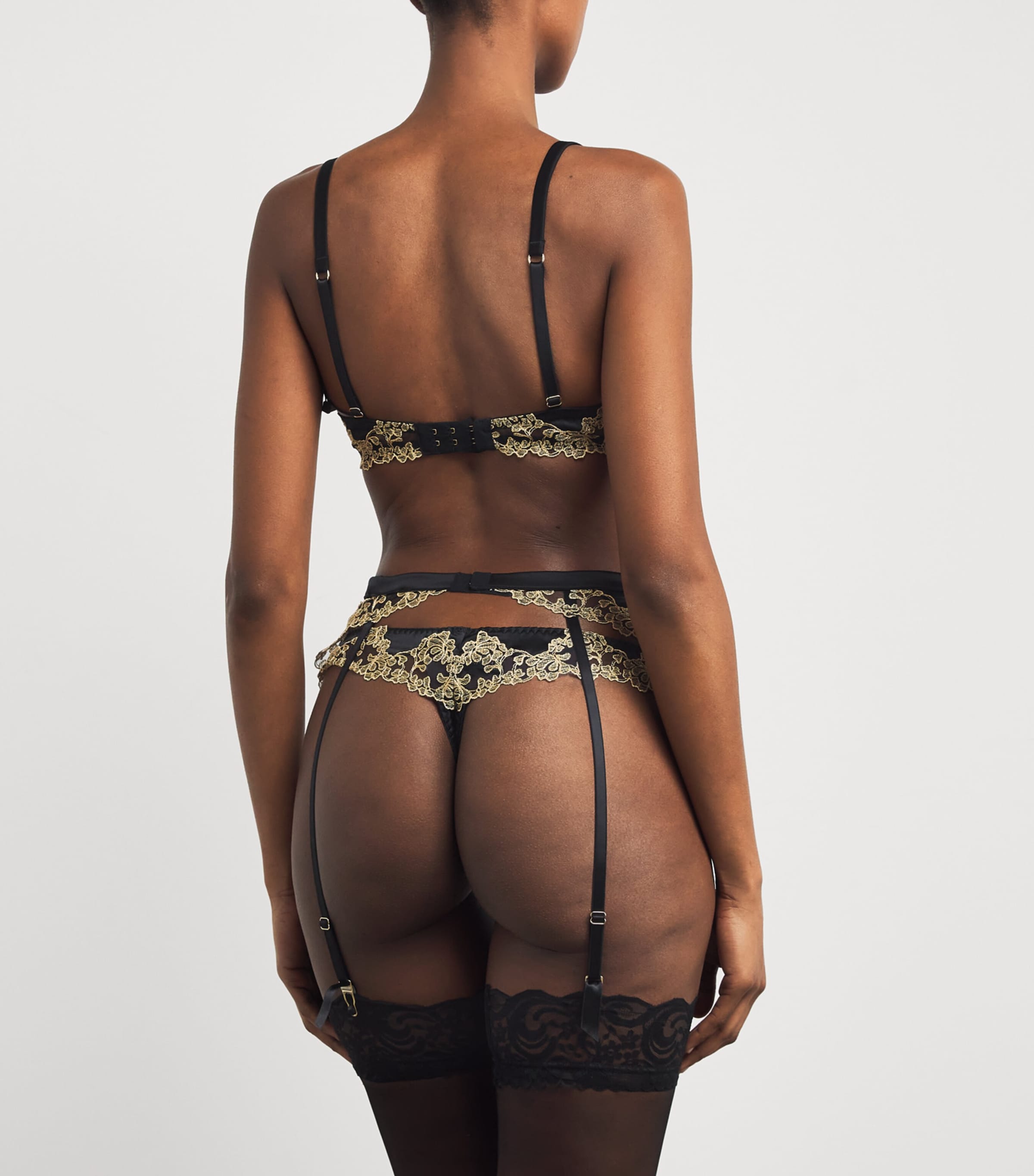 Silk-Blend Reina Suspender Belt BLACK & GOLD Image 3