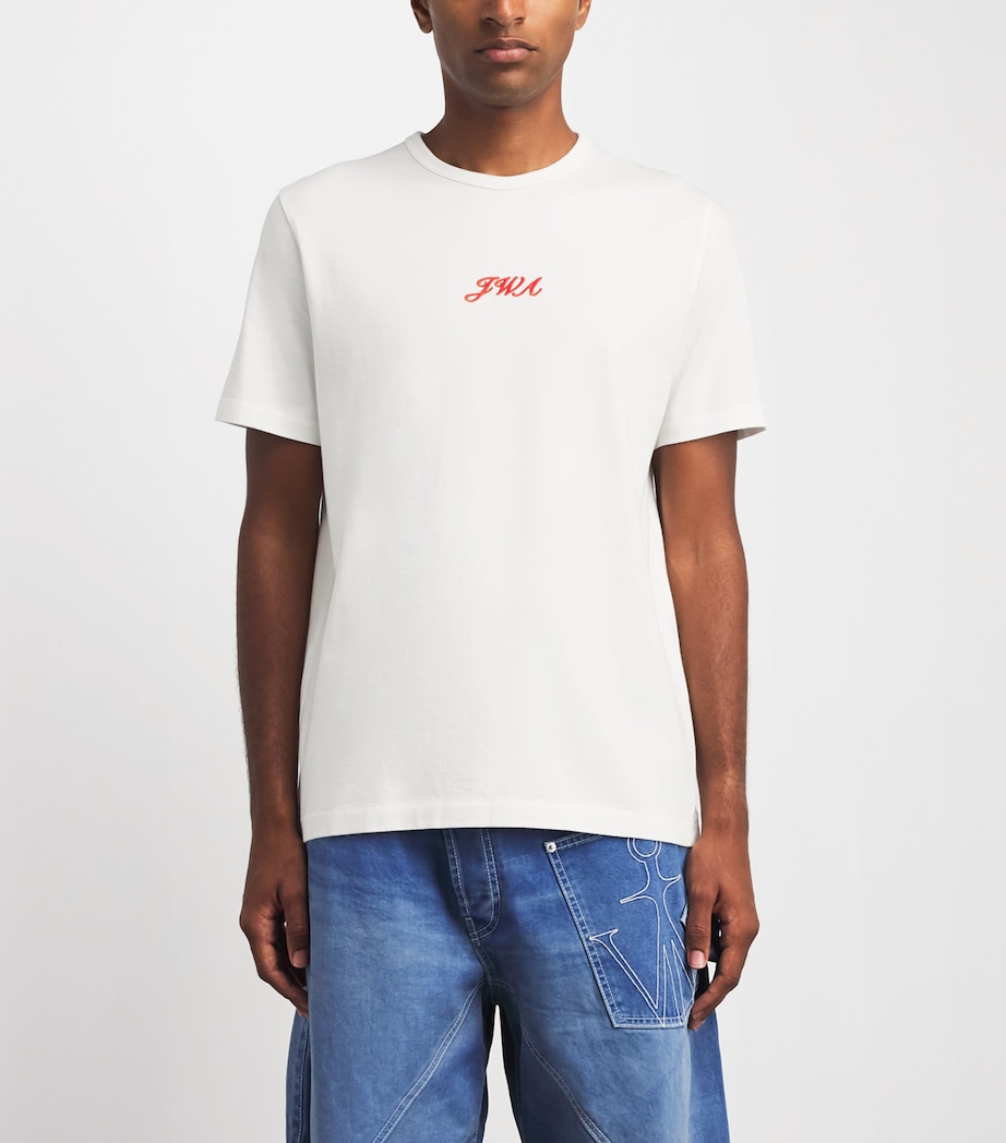 JW Anderson Mens Cotton Logo-Embroidered T-Shirt White Image 4