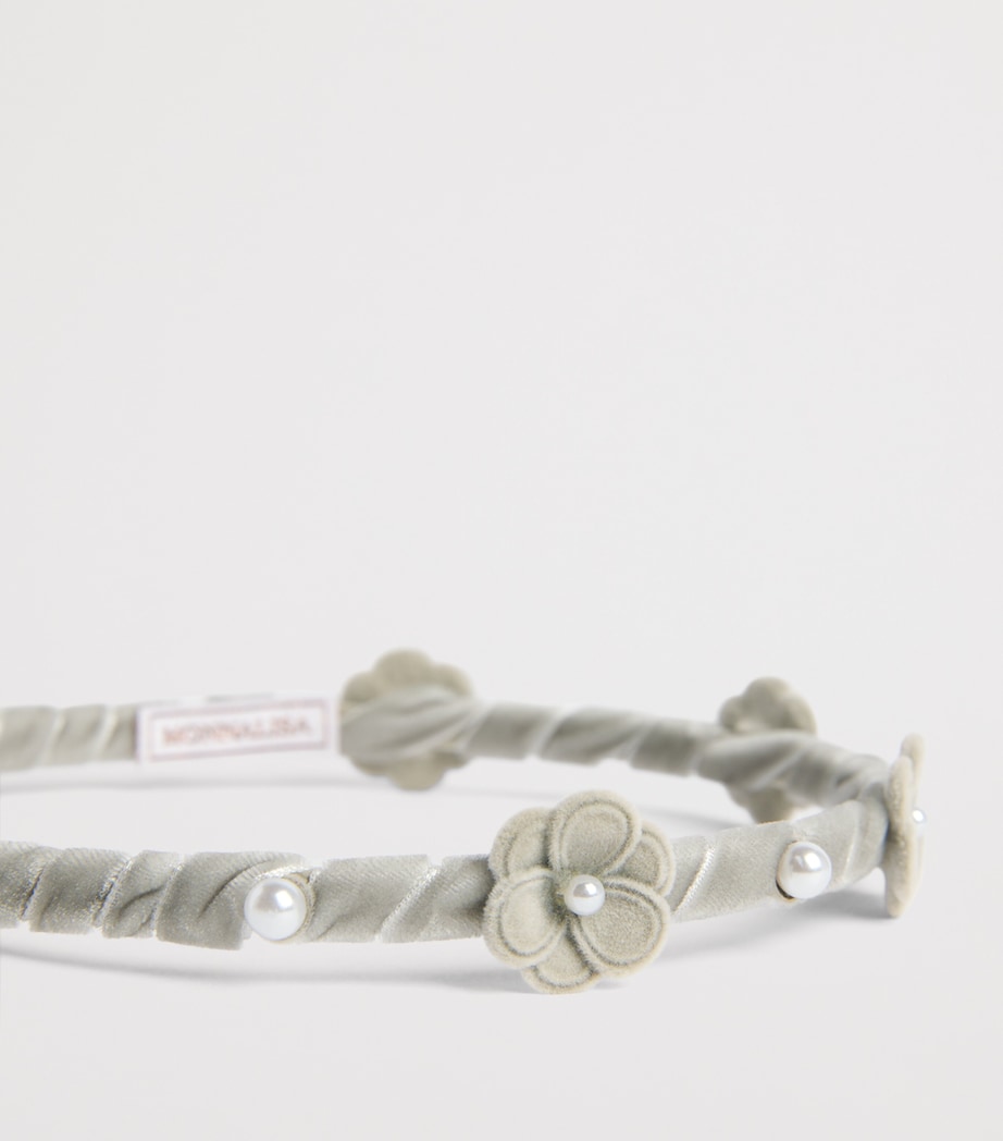 Monnalisa Velvet Flower-Detail Headband Grigio Medio Image 3