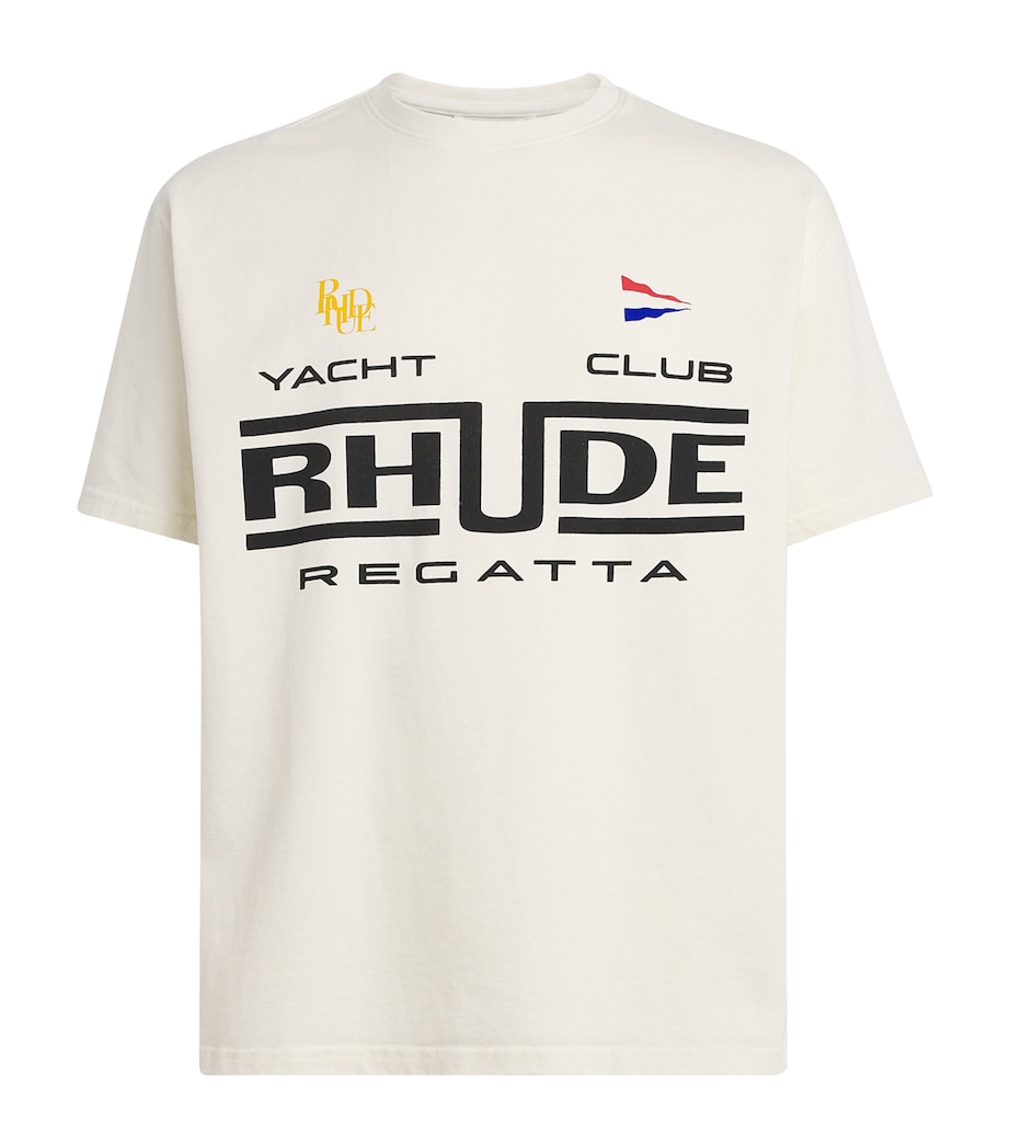 Rhude Mens Cotton Yacht Club T-Shirt White/ Blk/ Grn Image 1