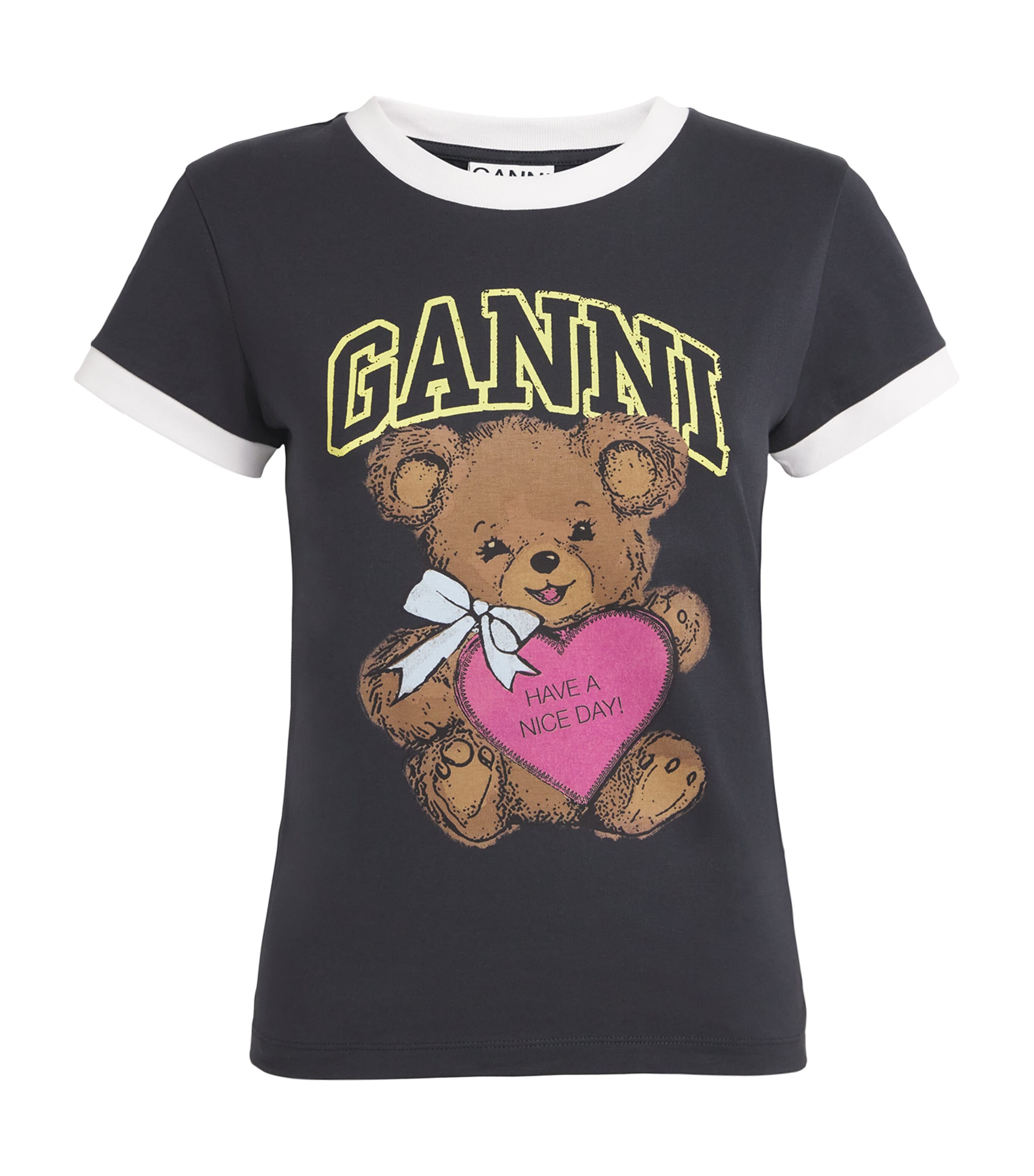 Ganni Women Black Crewneck T-shirt With Maxi Logo On The Front In Cotton Jersey Woman In Black