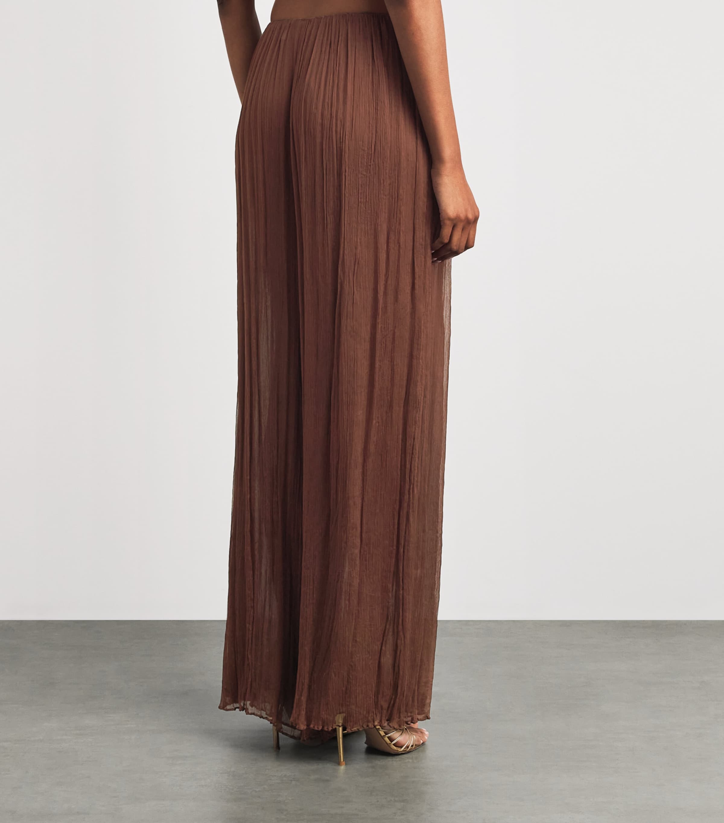 Moré Noir Womens Silk Chiffon Pleated Max Trousers Bitter Chocolate Image 5