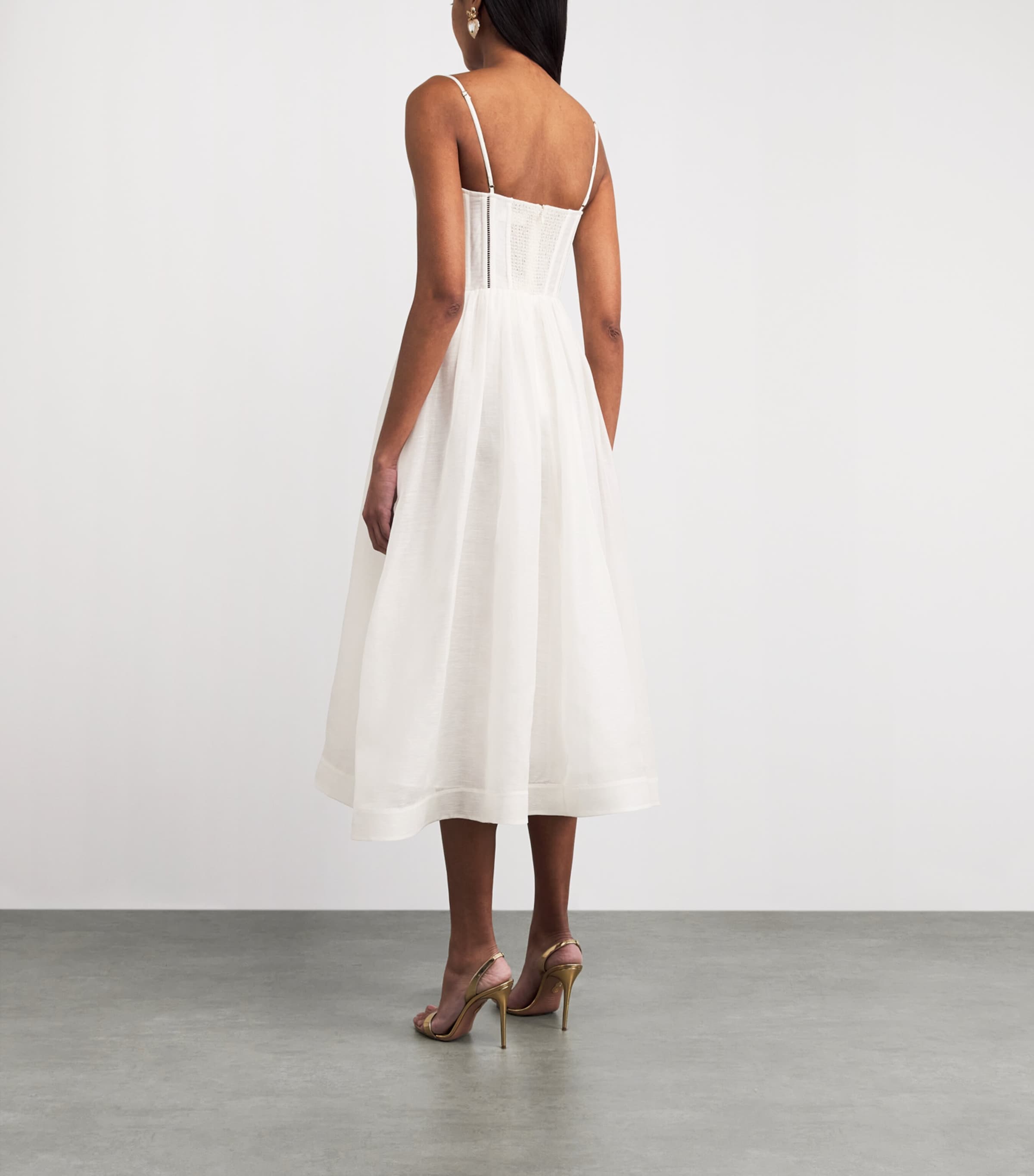 Zimmermann Womens Linen-Silk Luna Corset Midi Dress Ivory Image 4