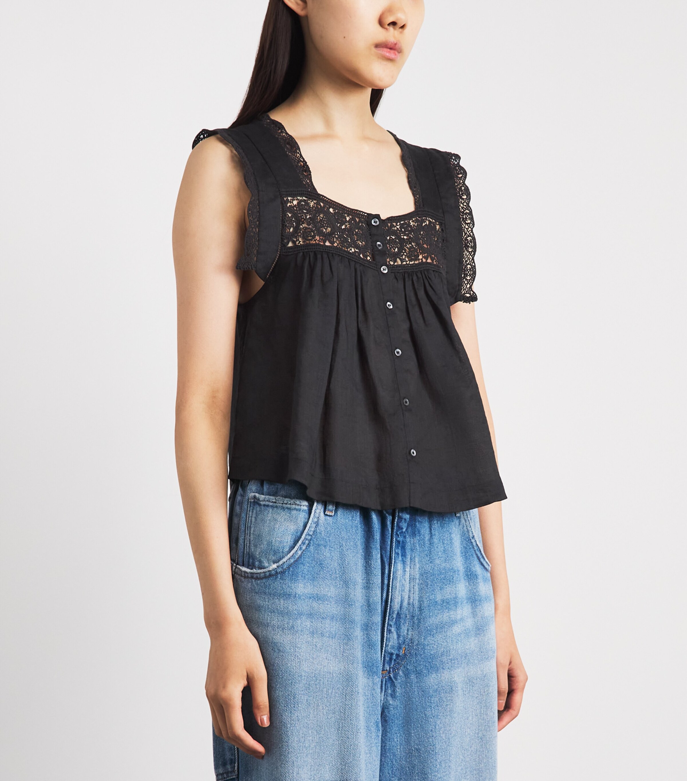 Citizens of Humanity Womens Ramie Mia Embroidered Blouse Black Image 4