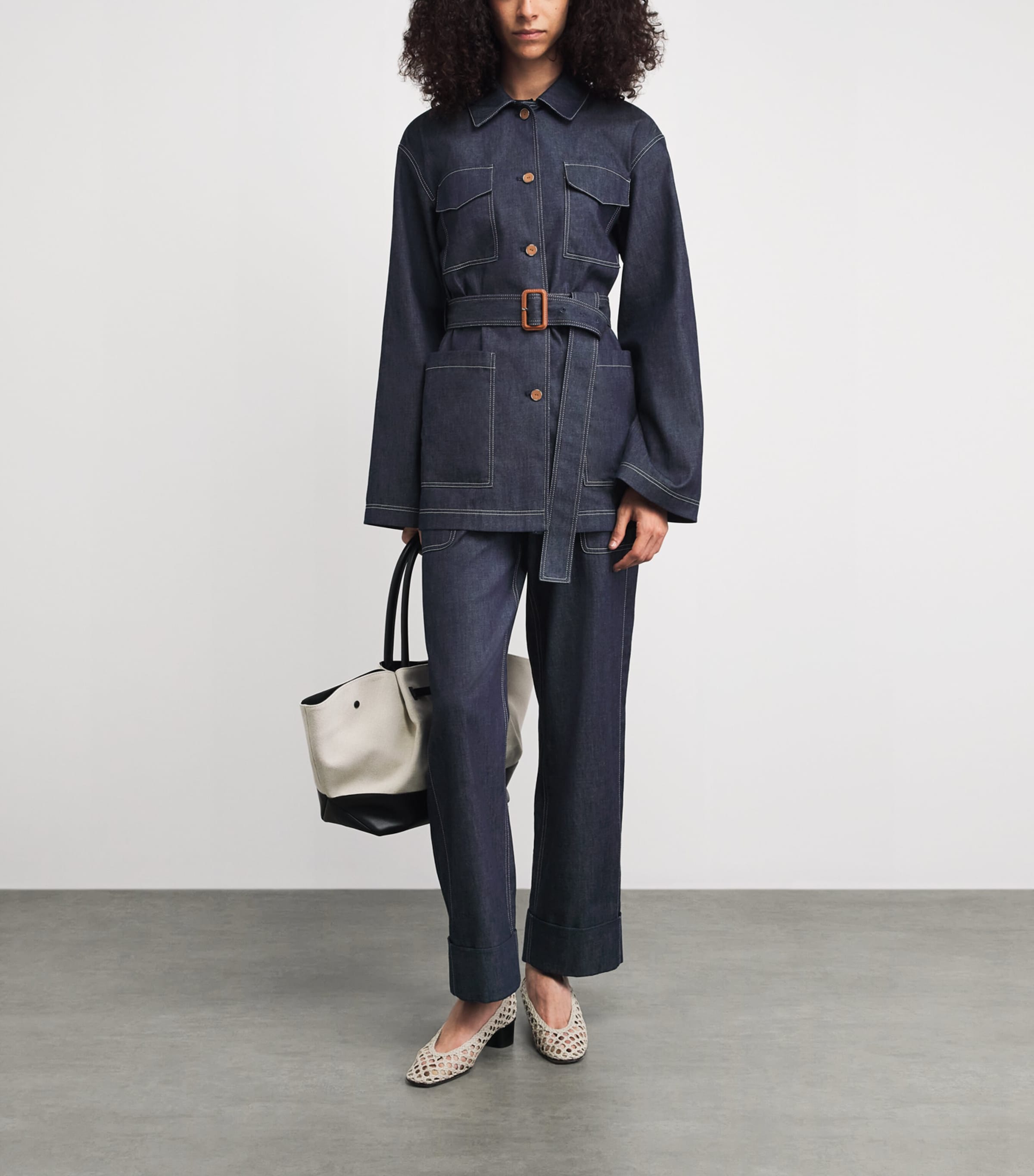Lafayette 148 Womens Chambray Belted Jacket Shind Shipyard Indg Image 2