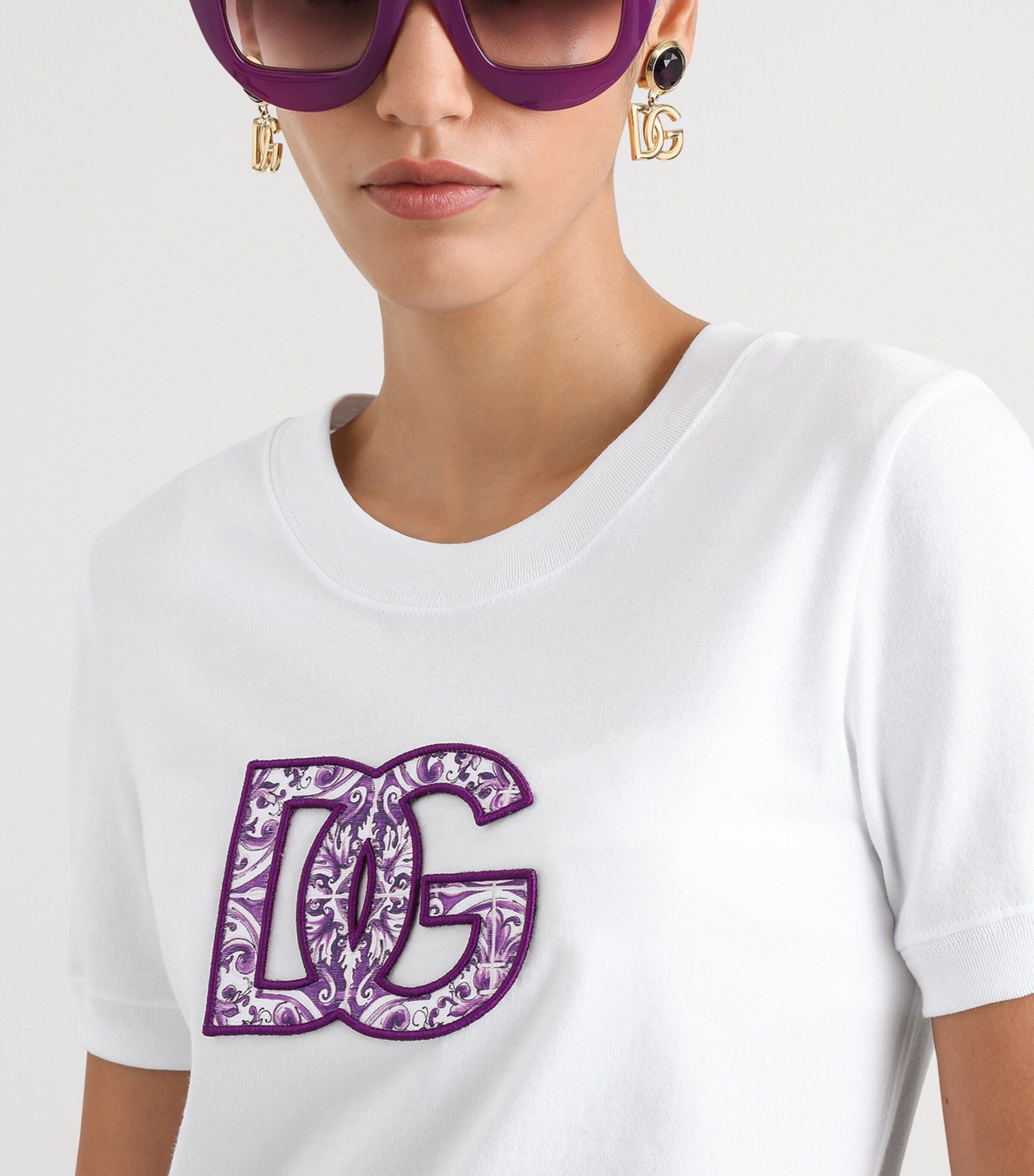 Dolce&Gabbana Womens Cotton Logo-Appliqué T-Shirt Optical White Image 5