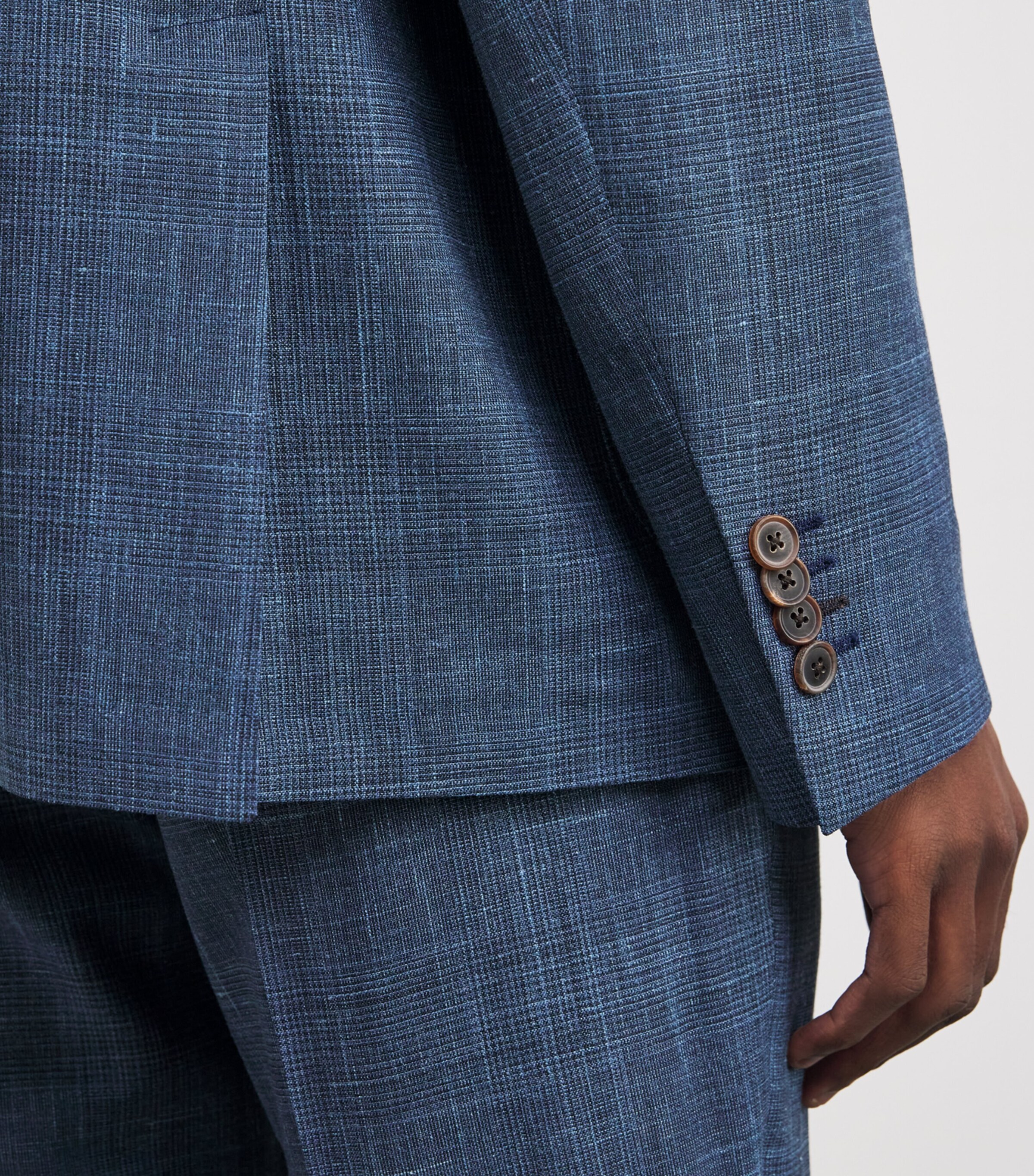 Wool-Silk-Linen Check Suit Jacket 41_BLUE Image 6