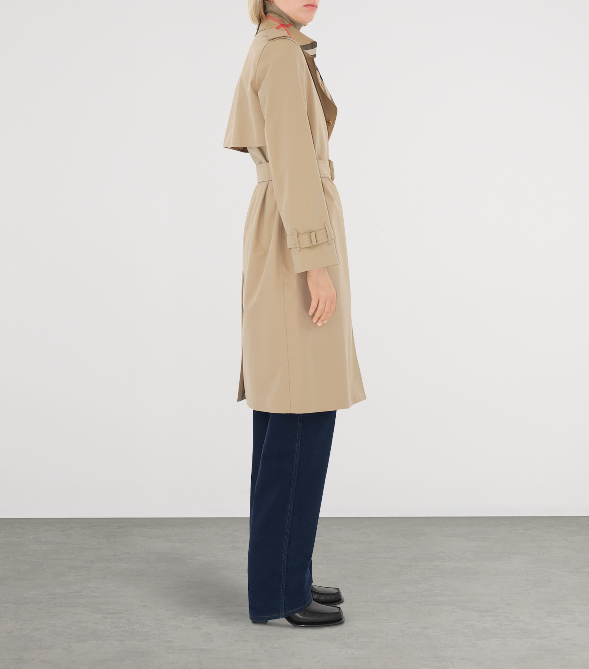 Cotton Gabardine Check-Collar Trench Coat HONEY Image 4