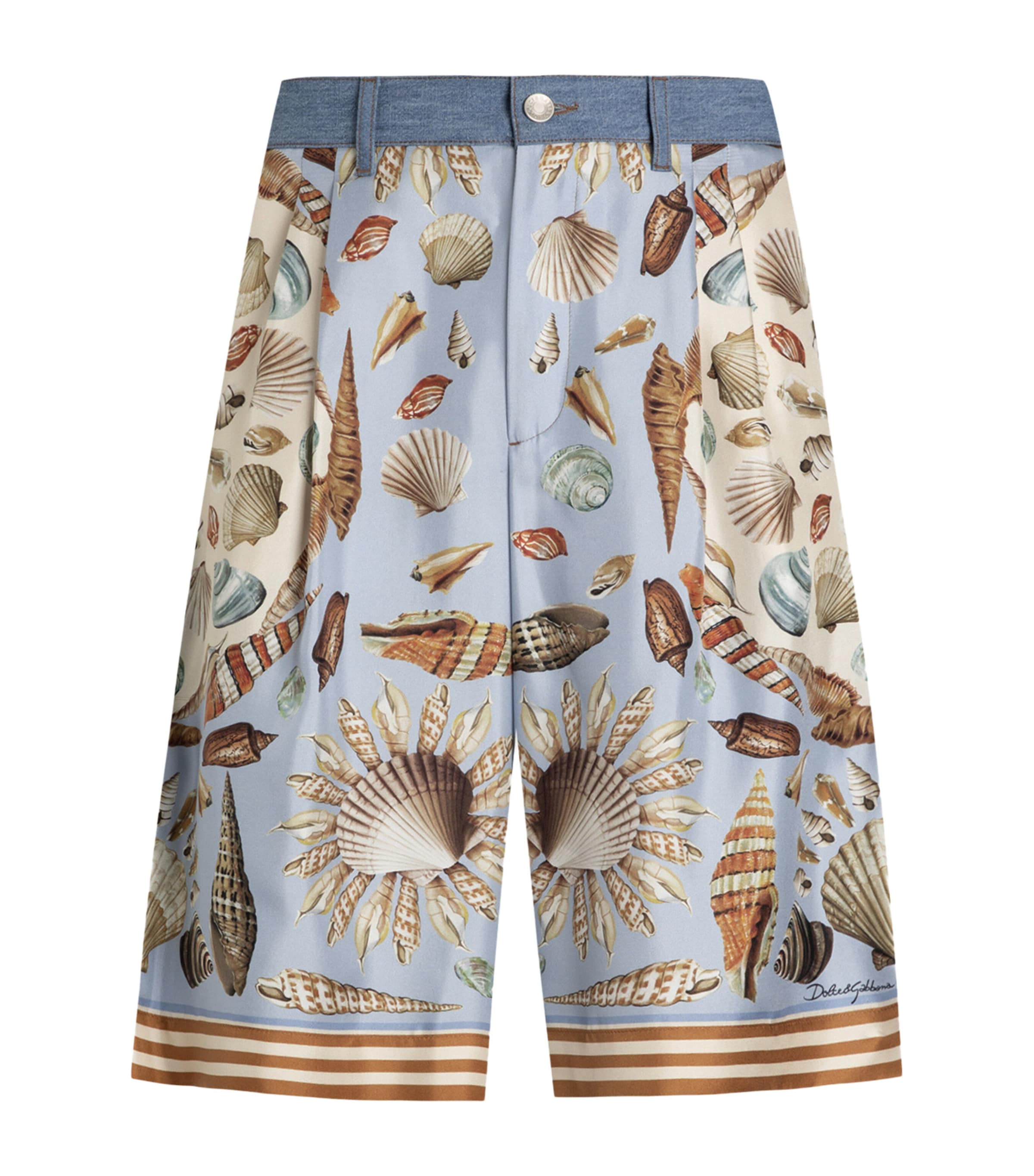 Dolce & Gabbana Silk-panel Wide-leg Denim Shorts In Multi