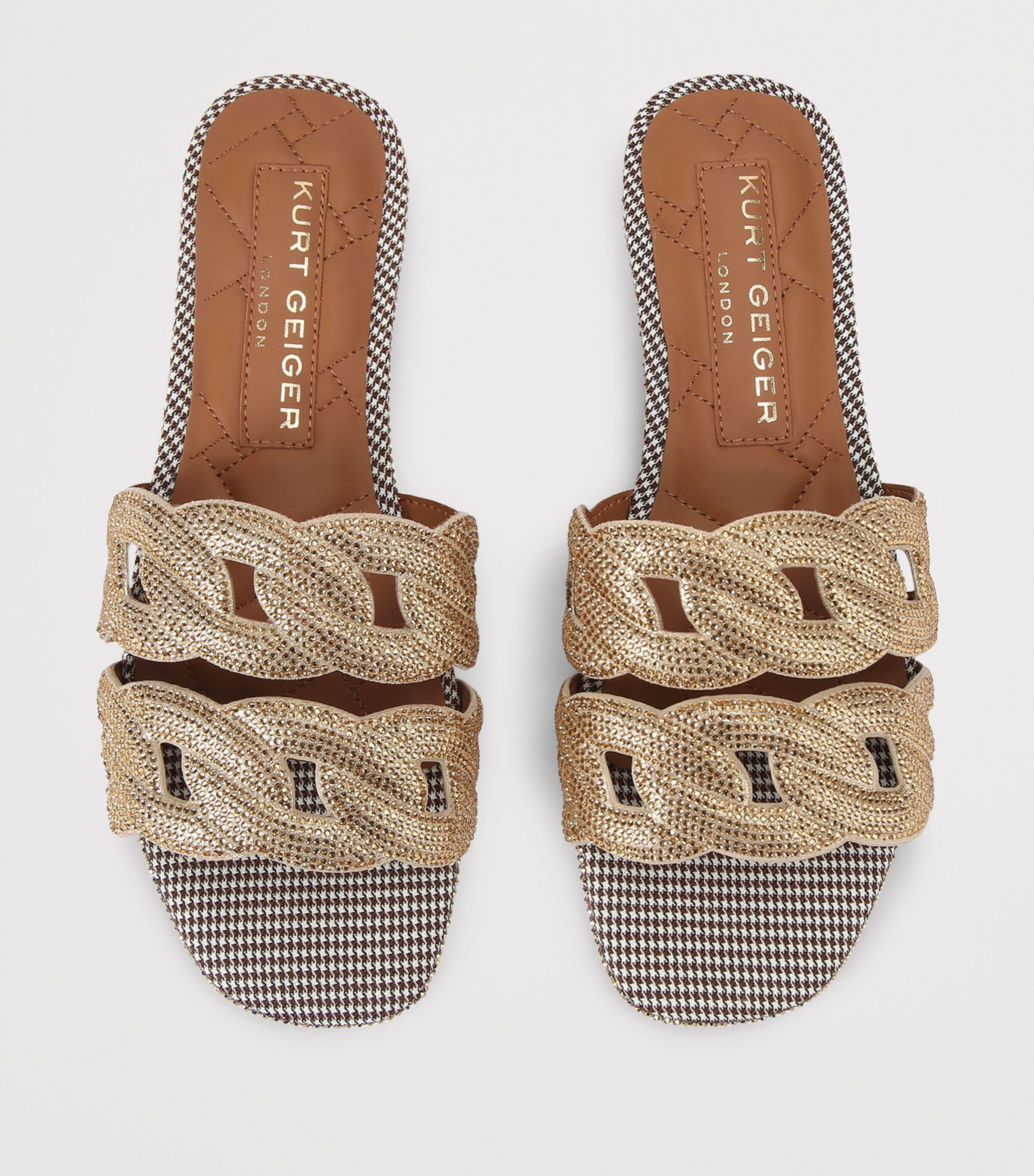 Kurt Geiger London Leather Embellished Chain Sandals Gold Comb Image 4