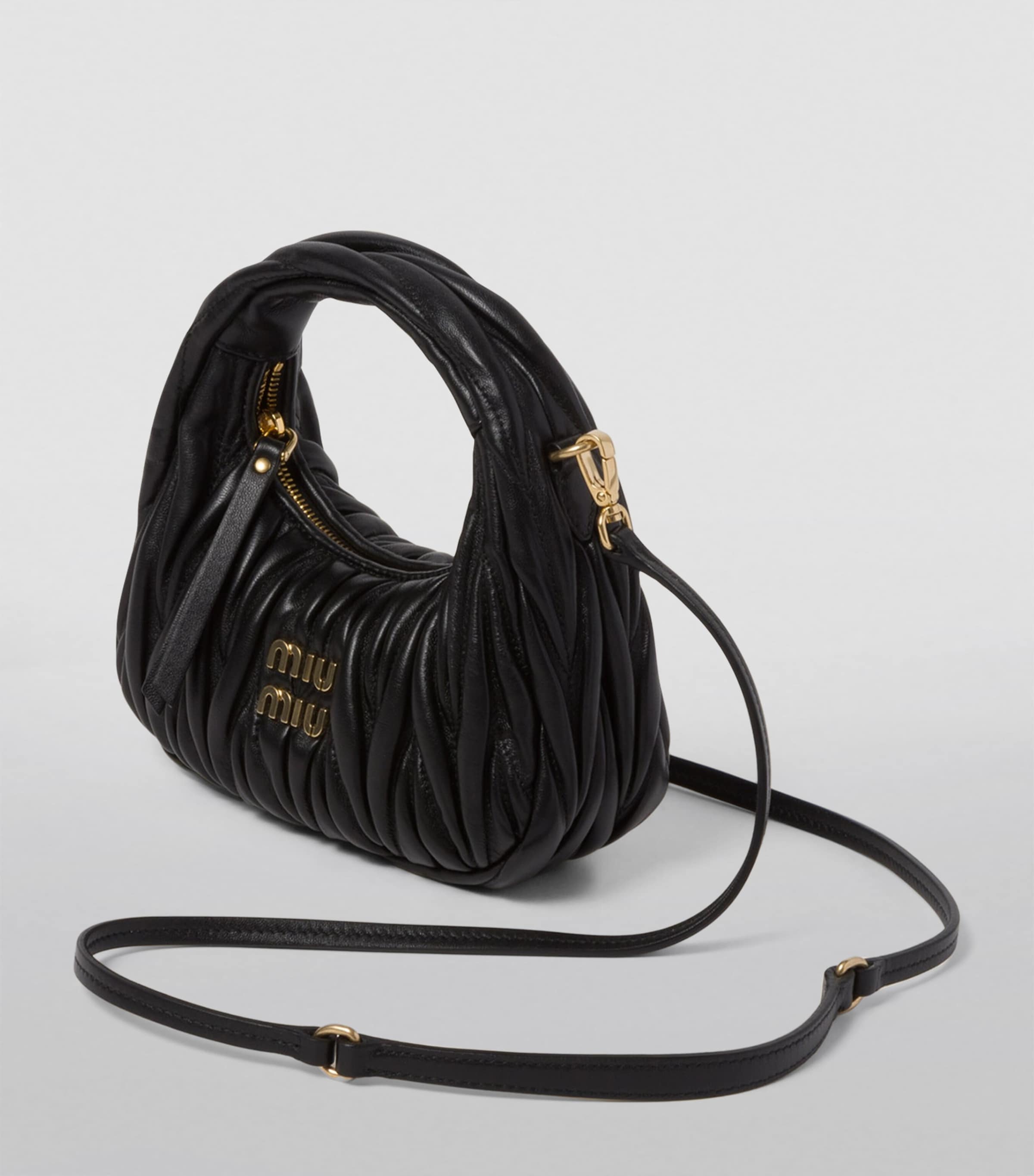 Miu Miu Black Mini Matelassé Leather Wander Top-Handle Bag