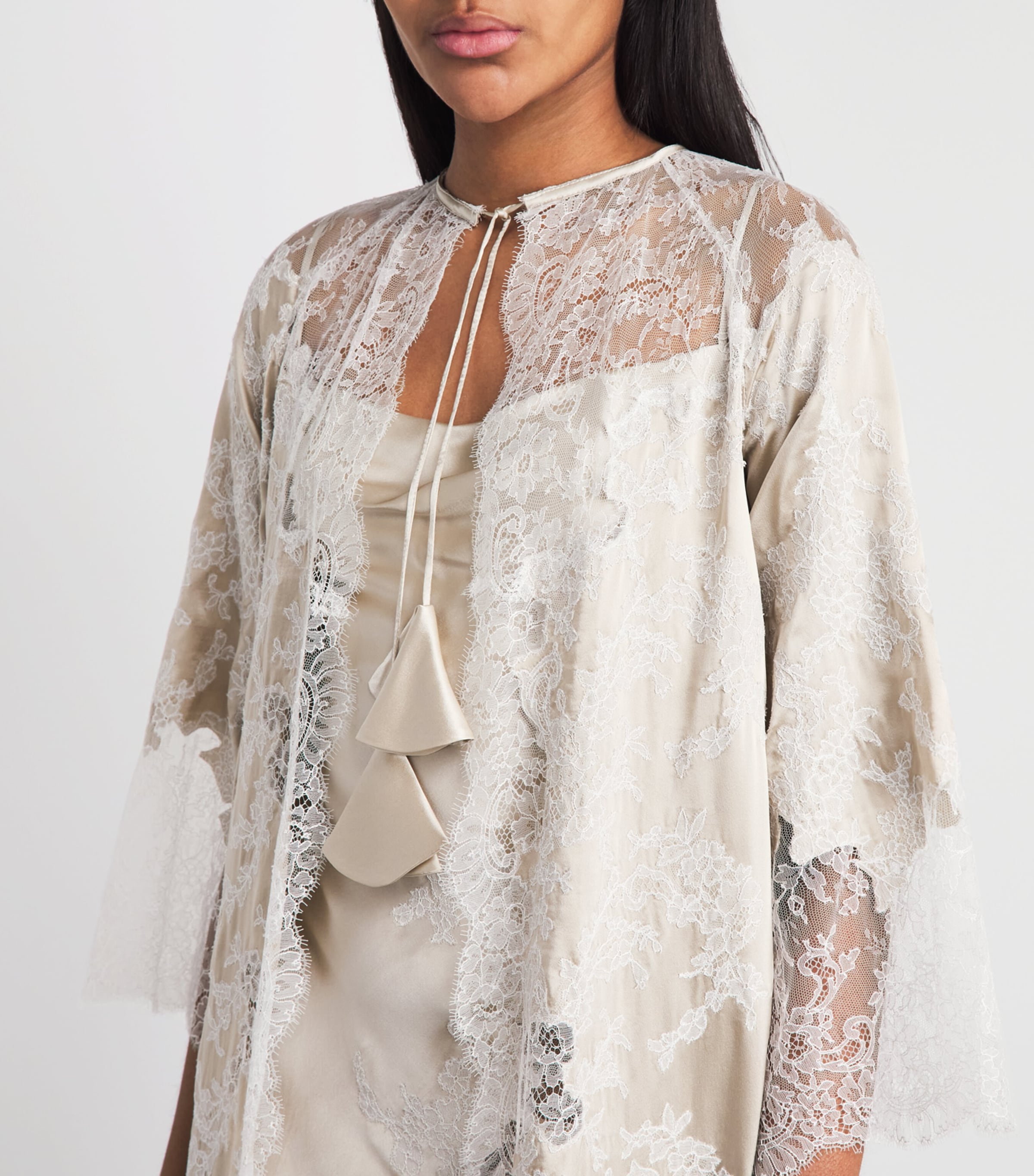 TORLOWEI Womens Lace-Trim Elsa Robe Oyster/white Image 3