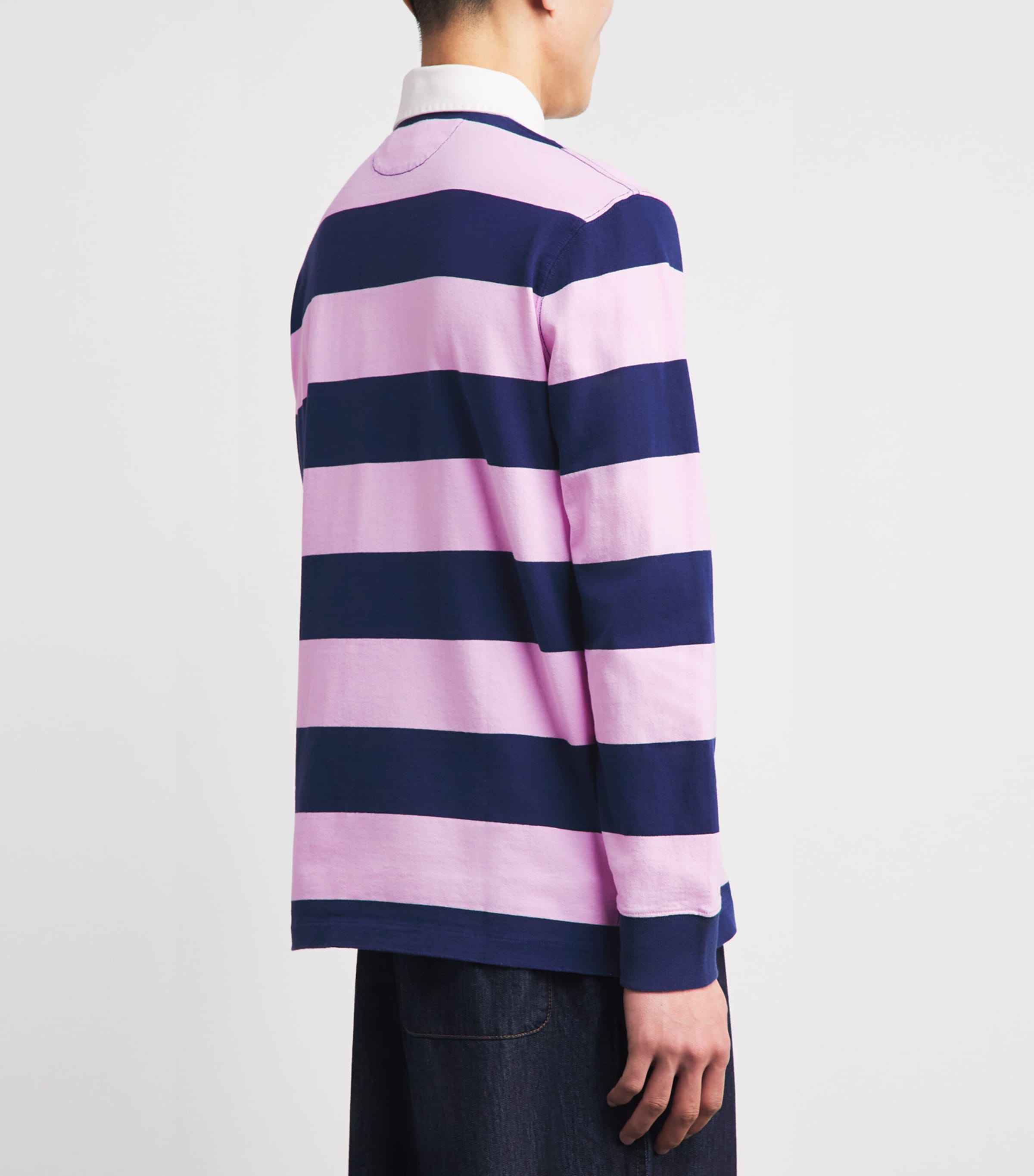 Polo Ralph Lauren Mens Cotton Stripe Polo Pony Rugby Shirt Carmel Pnk/nwprt Nvy Image 5