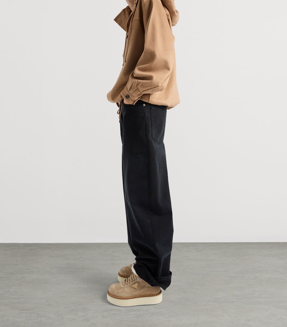 Suede Shearling Platform Sneakers F0379 Image 3