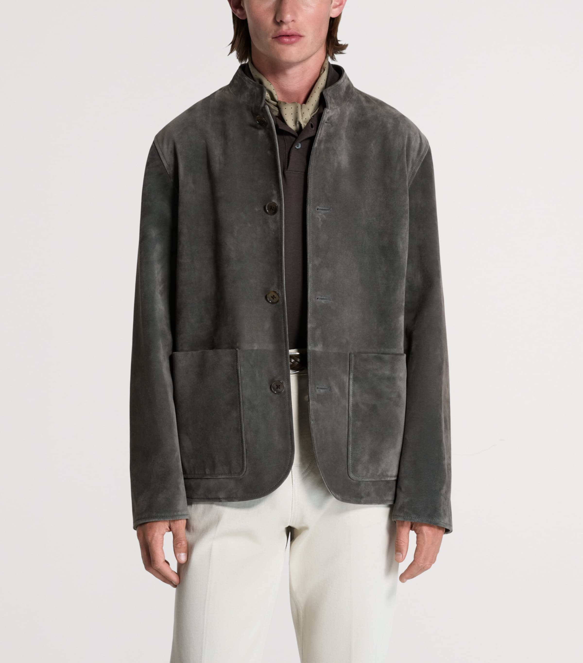 Dunhill Mens Leather Mandarin-Collar Jacket Image 4