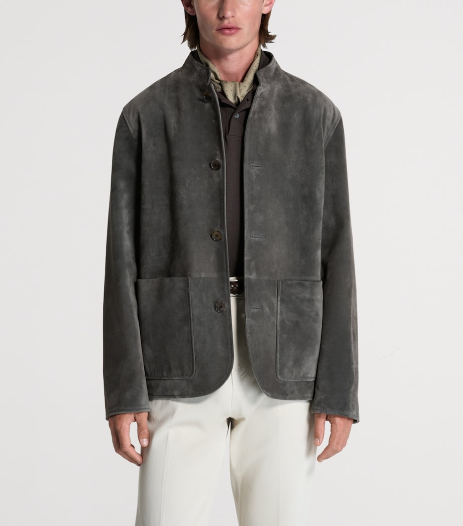 Dunhill Mens Leather Mandarin-Collar Jacket Image 4