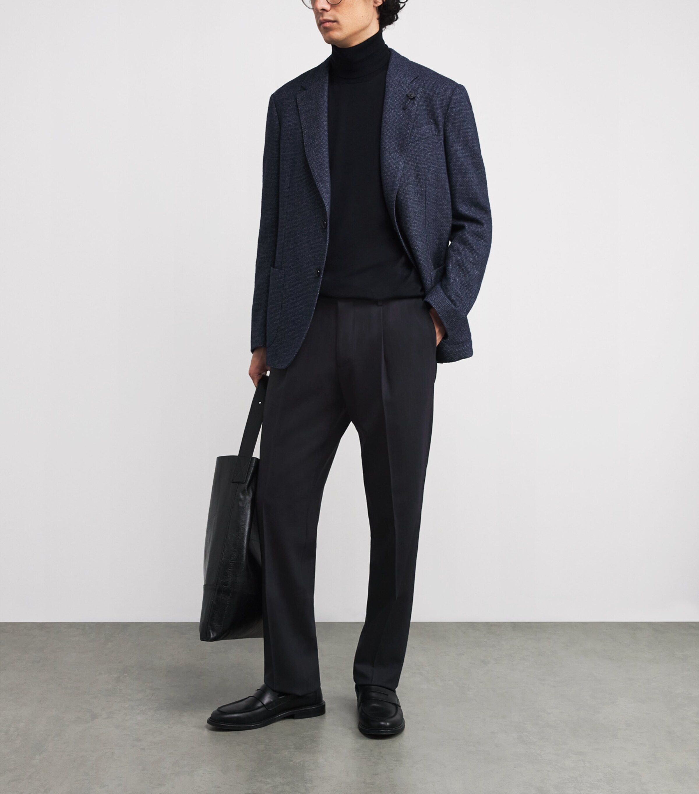 Wool-Blend Pleated Straight Trousers 850-NAVY Image 2