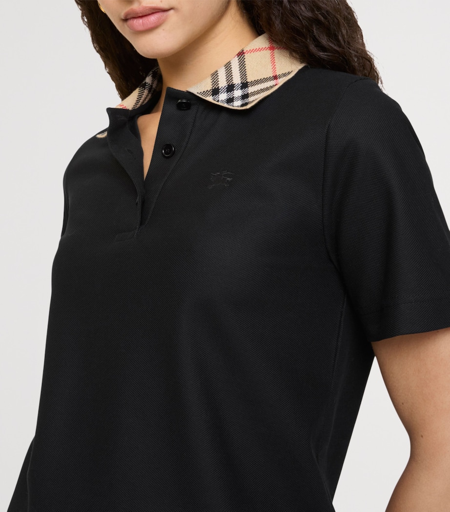 Cotton Check-Collar Polo Shirt BLACK Image 3