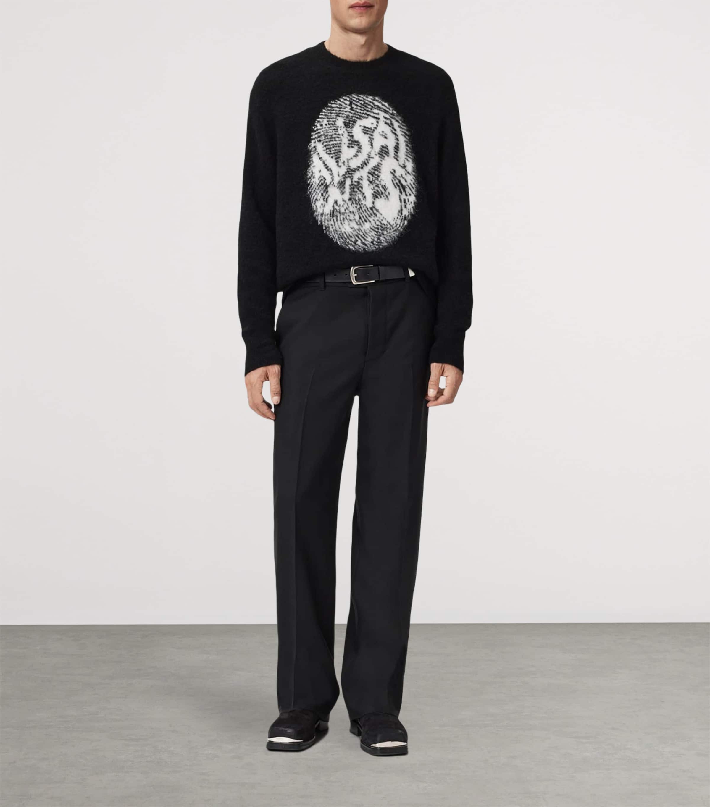 AllSaints Mens Oversized Ridges Sweater Black/ecru White Image 2