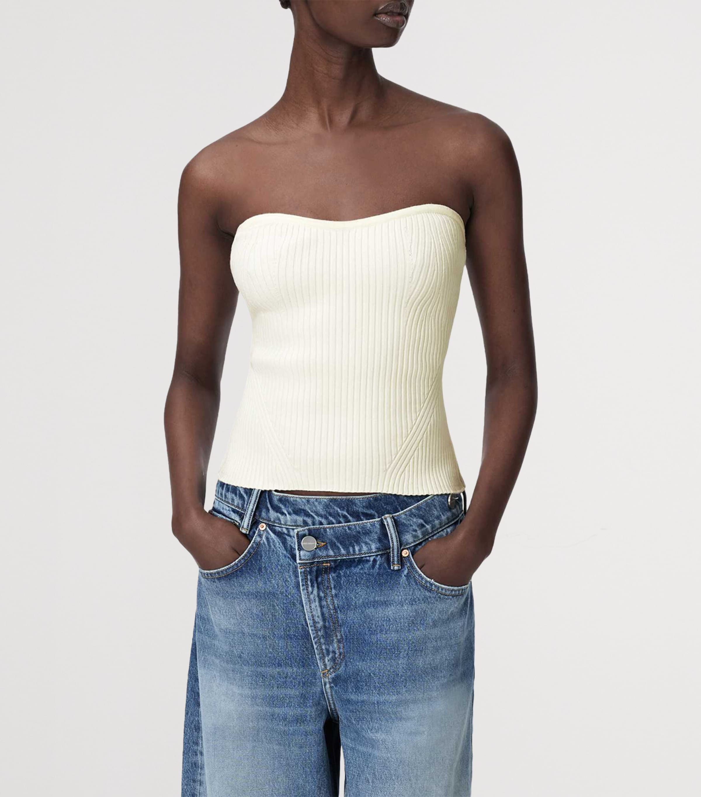 AllSaints Womens Knitted Bandeau Cruz Top Chalk White Image 3