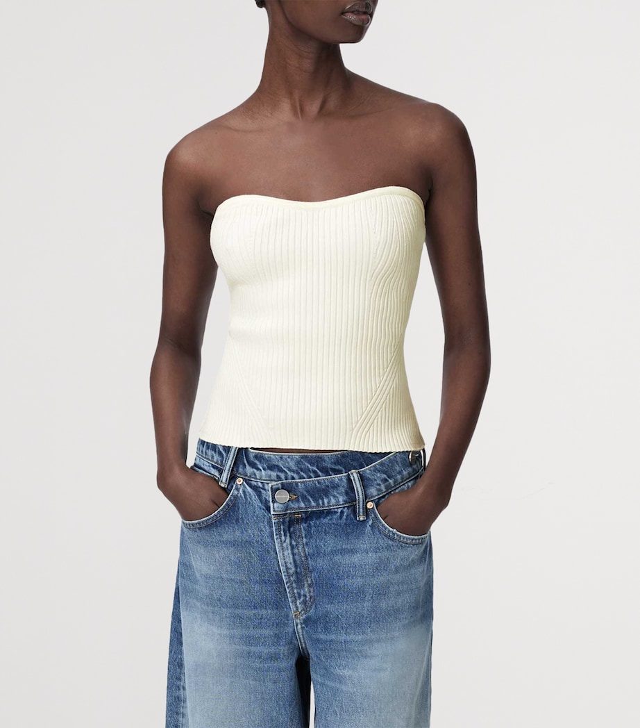 AllSaints Womens Knitted Bandeau Cruz Top Chalk White Image 3