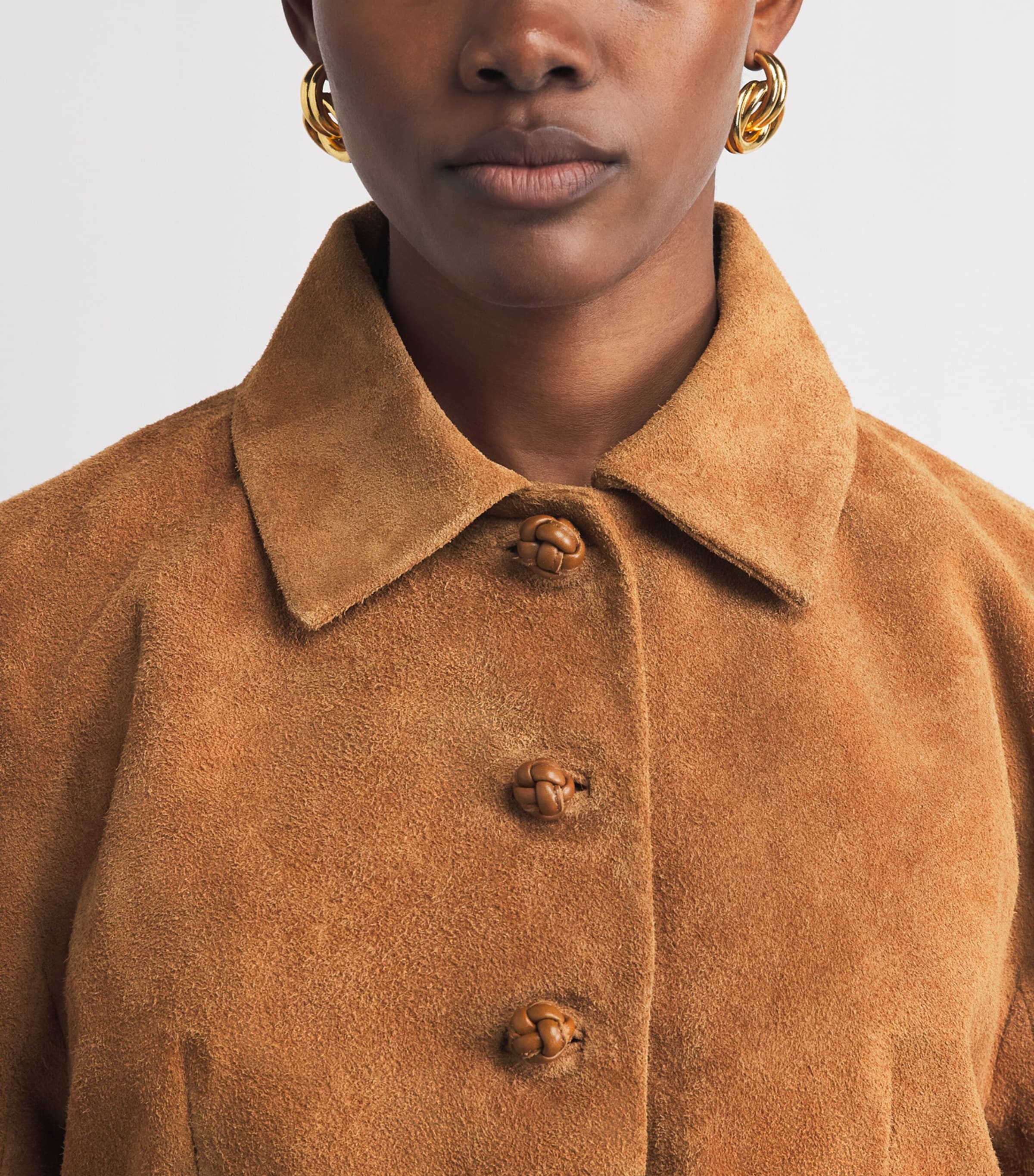 Róhe Womens Textured Suede Cropped Jacket Cognac Image 3