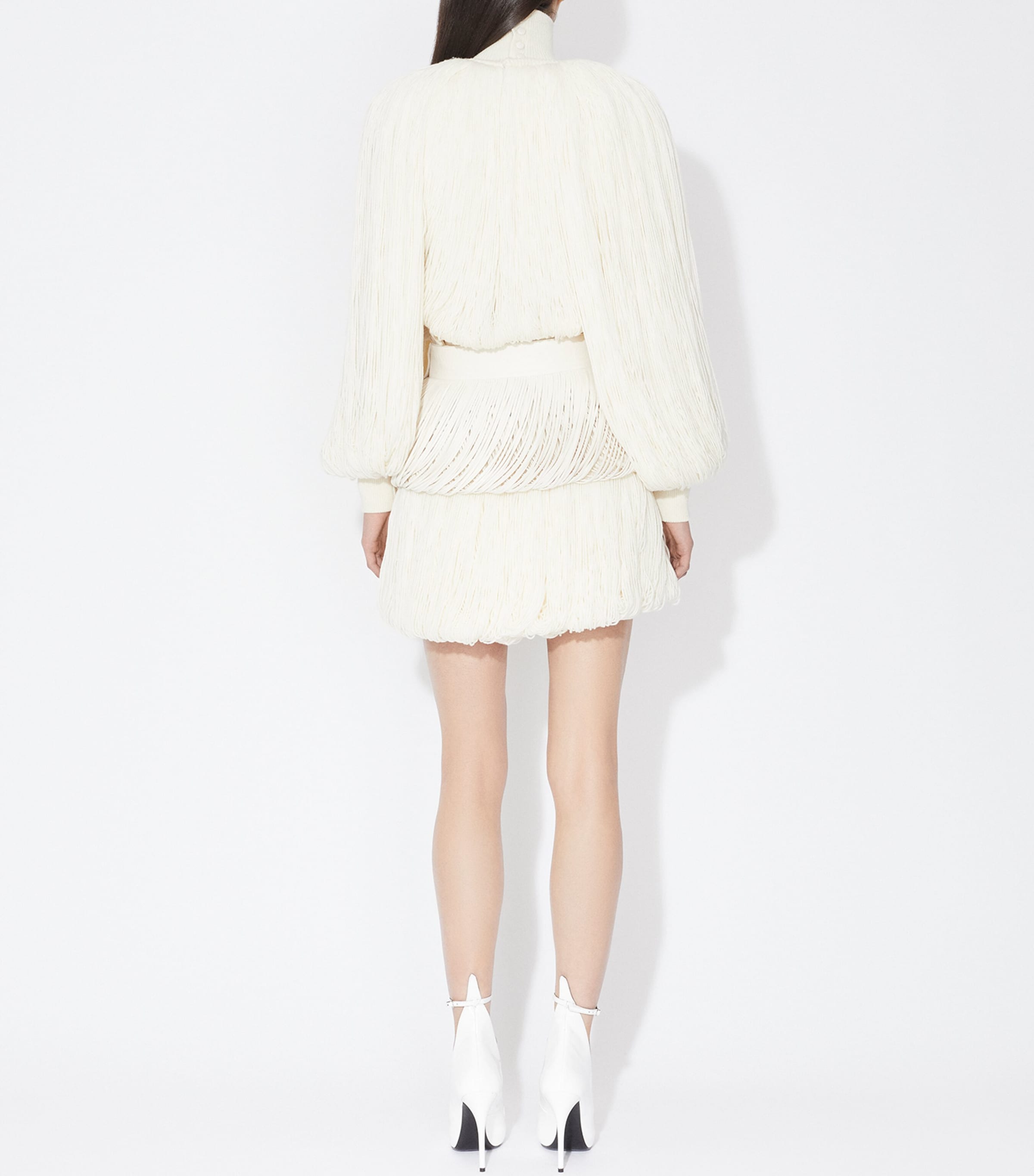 Alaïa Womens Wool Fringed Mini Skirt Blanc Casse Image 3