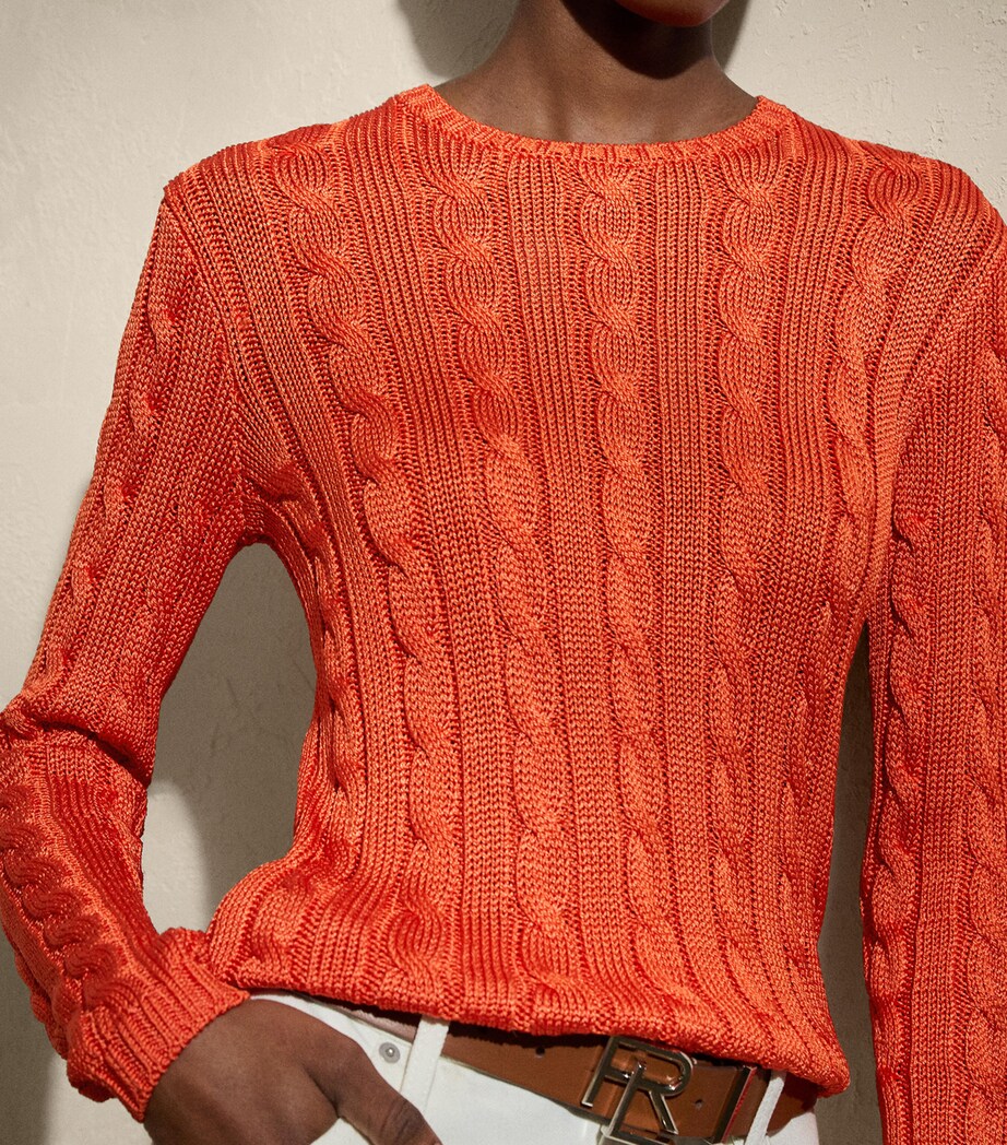 Silk Cable-Knit Sweater BRIGHT ORANGE Image 5