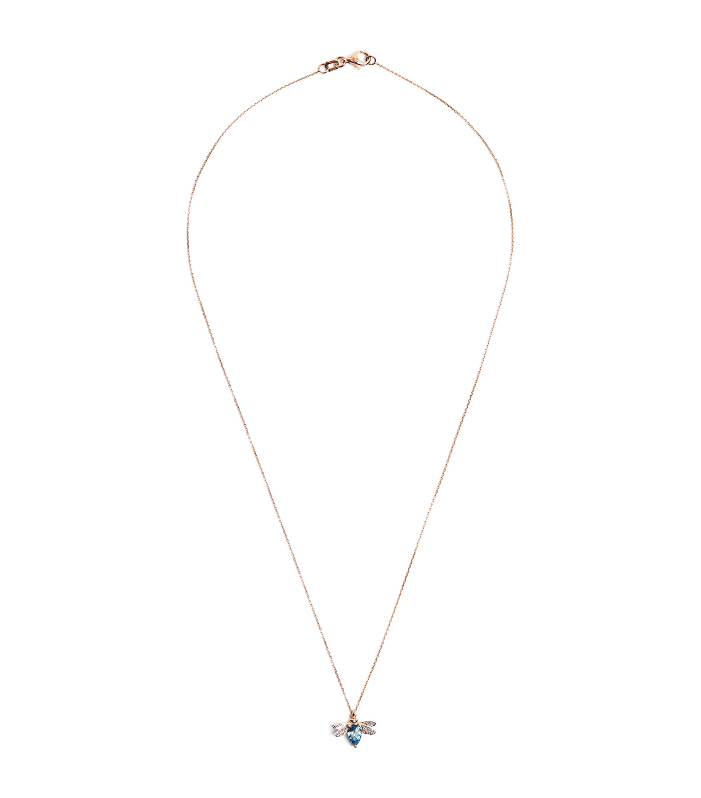 Bee Goddess Rose Gold, Diamond And Topaz Honey Bee Necklace In Blue