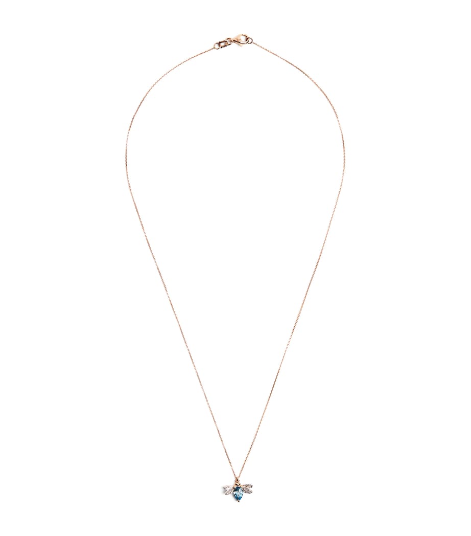 Rose Gold, Diamond and Topaz Honey Bee Necklace BLUE Image 1