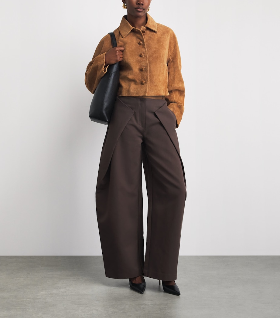 Róhe Womens Textured Suede Cropped Jacket Cognac Image 2
