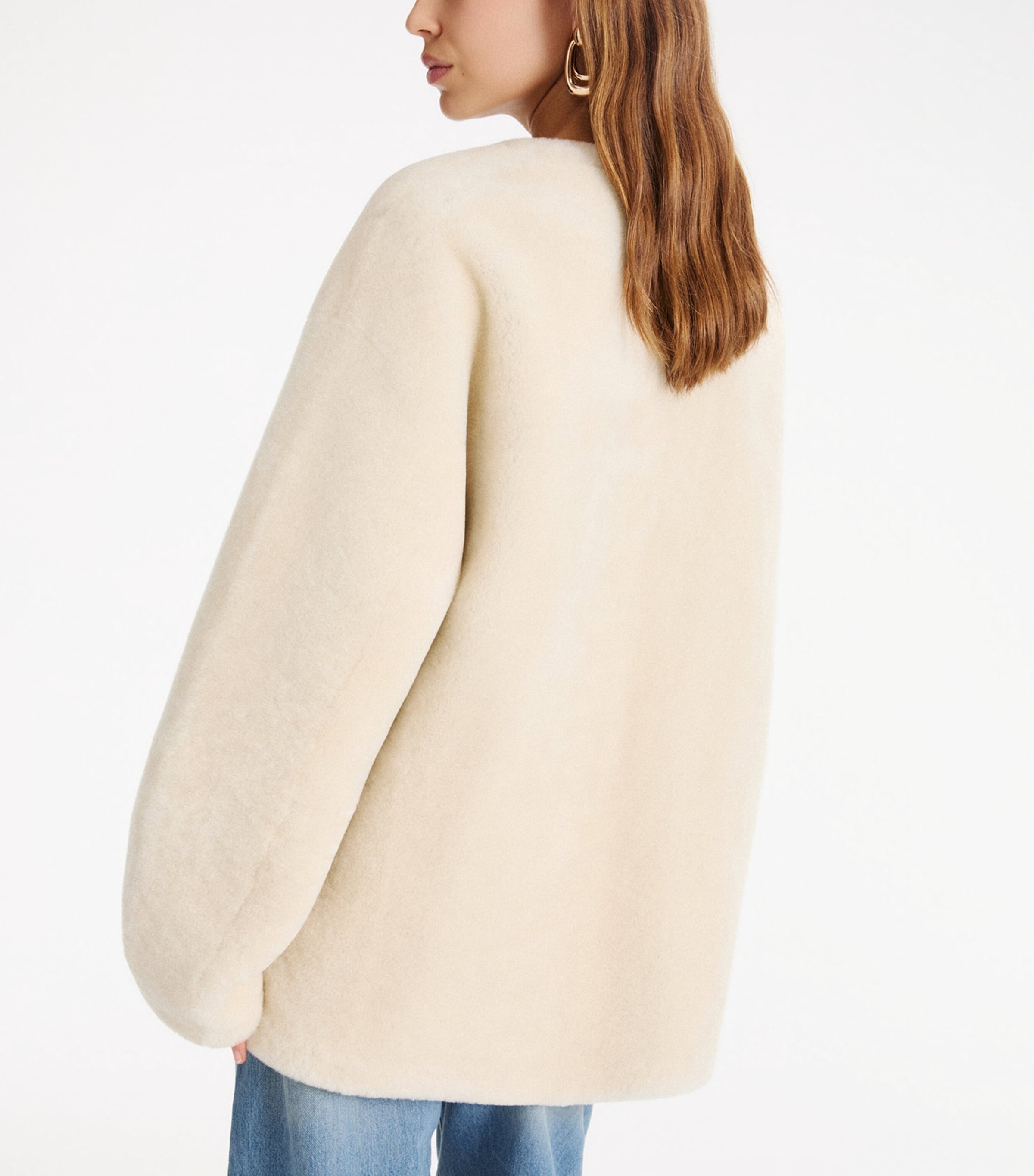 Marella Womens Ram Shearling Oversized Jacket Cream Image 4