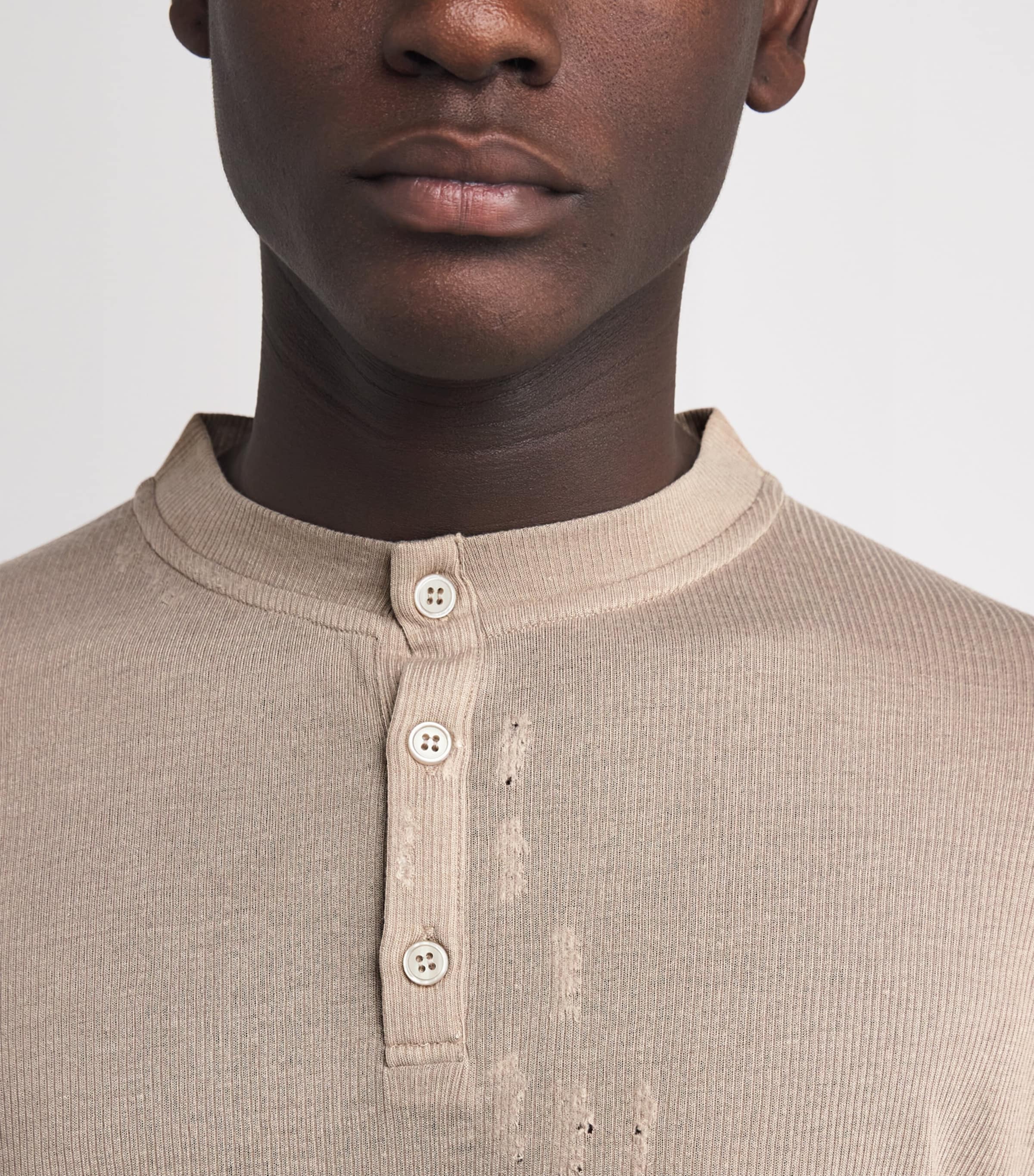 Distressed-Detail Long-Sleeve Henley T-Shirt BROWN 300 Image 6
