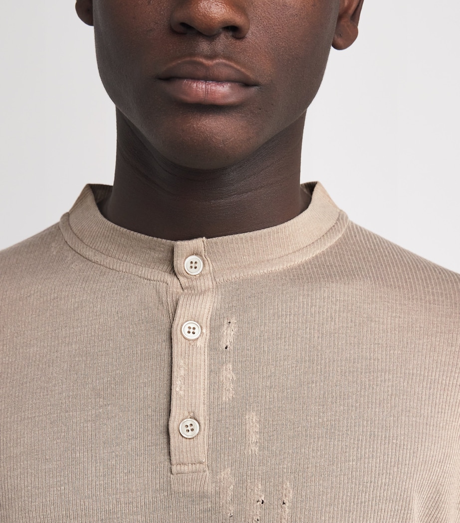 Distressed-Detail Long-Sleeve Henley T-Shirt BROWN 300 Image 6