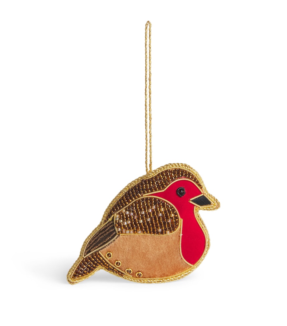 Tinker Tailor Embellished Robin Tree Decoration Brown & Red Image 1