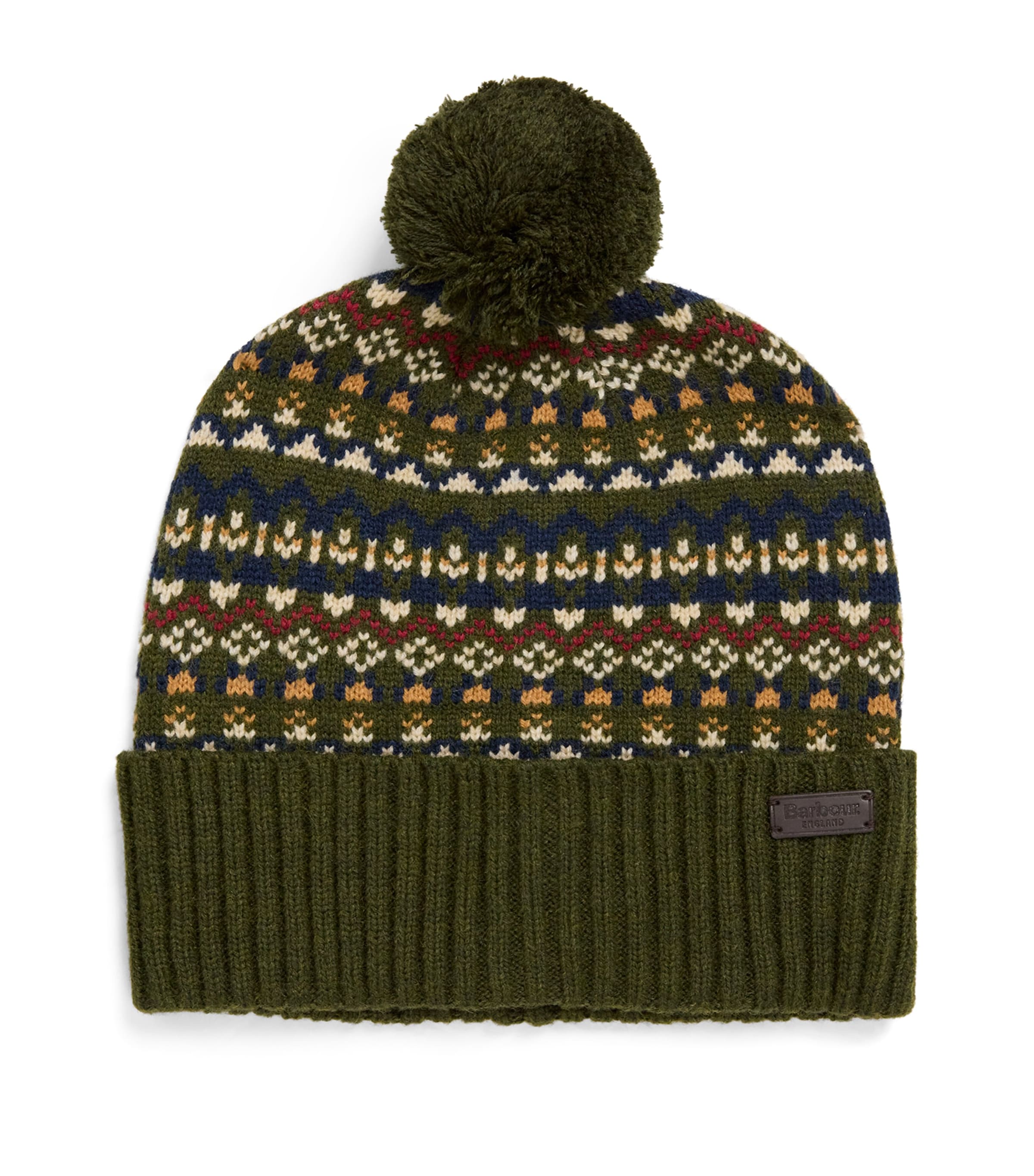 Barbour Marlow Fair Isle Pom Beanie Hat In Green