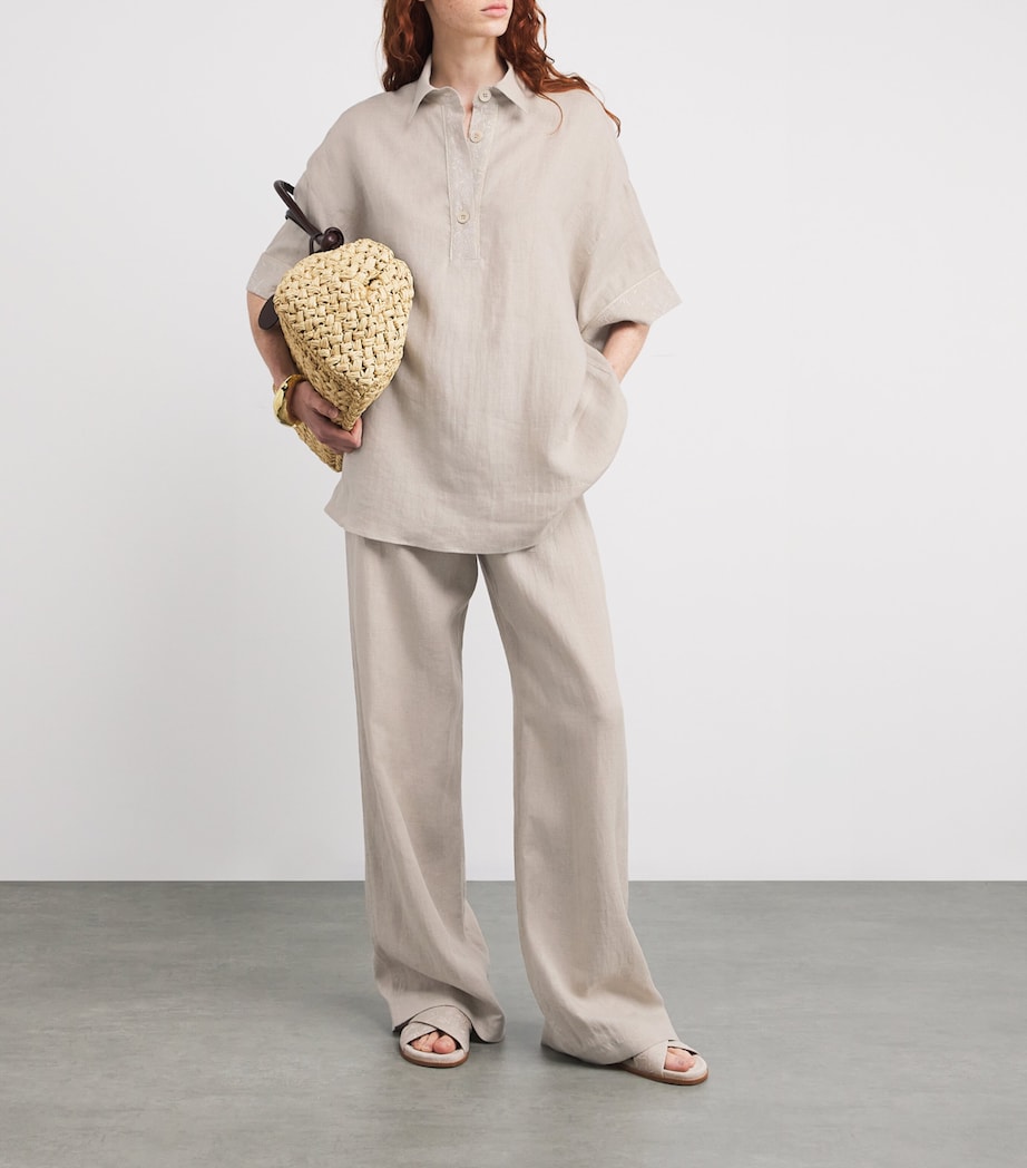 x Harrods Linen Elasticated Palazzo Trousers SABBIA Image 2