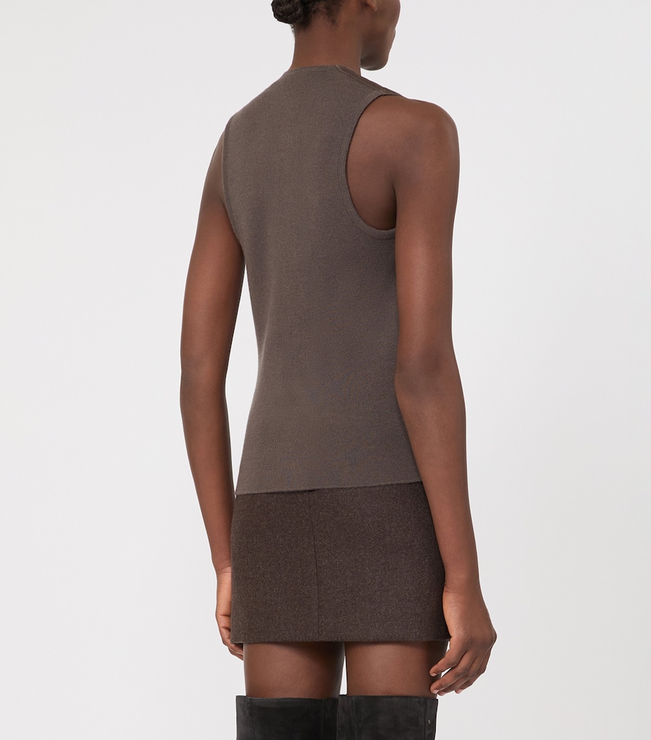 Max Mara Womens Wool-Cashmere-Lamb Suede Sleeveless Wrap Waistcoat Mud Image 3