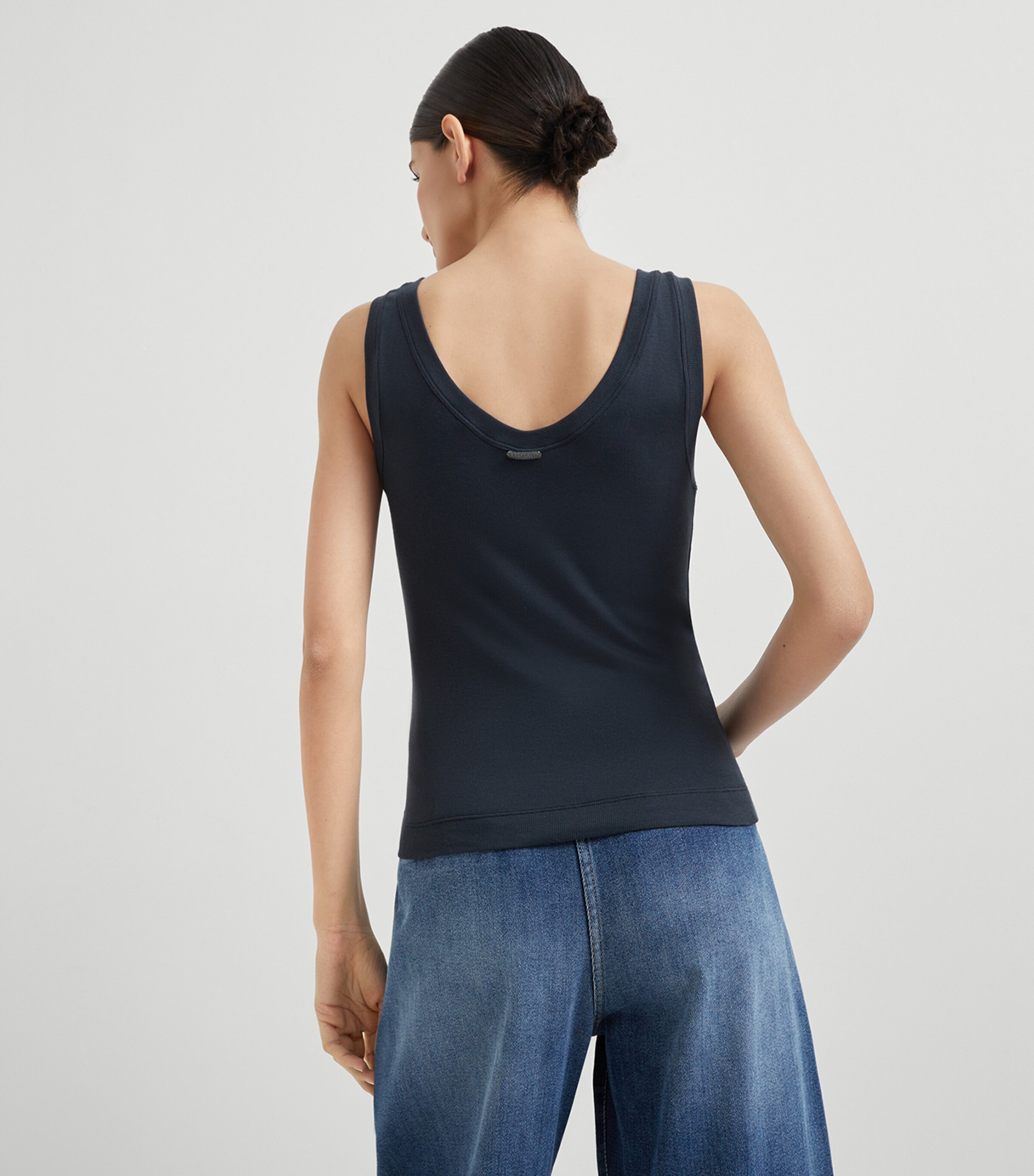 Brunello Cucinelli Womens Stretch-Cotton Scoop-Neck Tank Top Image 3
